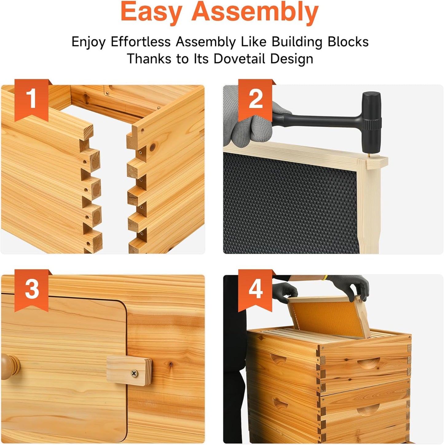CREWORKS 10 Frame Bee Hive, 3 Layers Beeswax Coated Beehive Starter Kit with Frames & Foundations, Langstroth Bees Hives Box with Transparent Acrylic (Window Medium Box & 2 Deep Boxes)