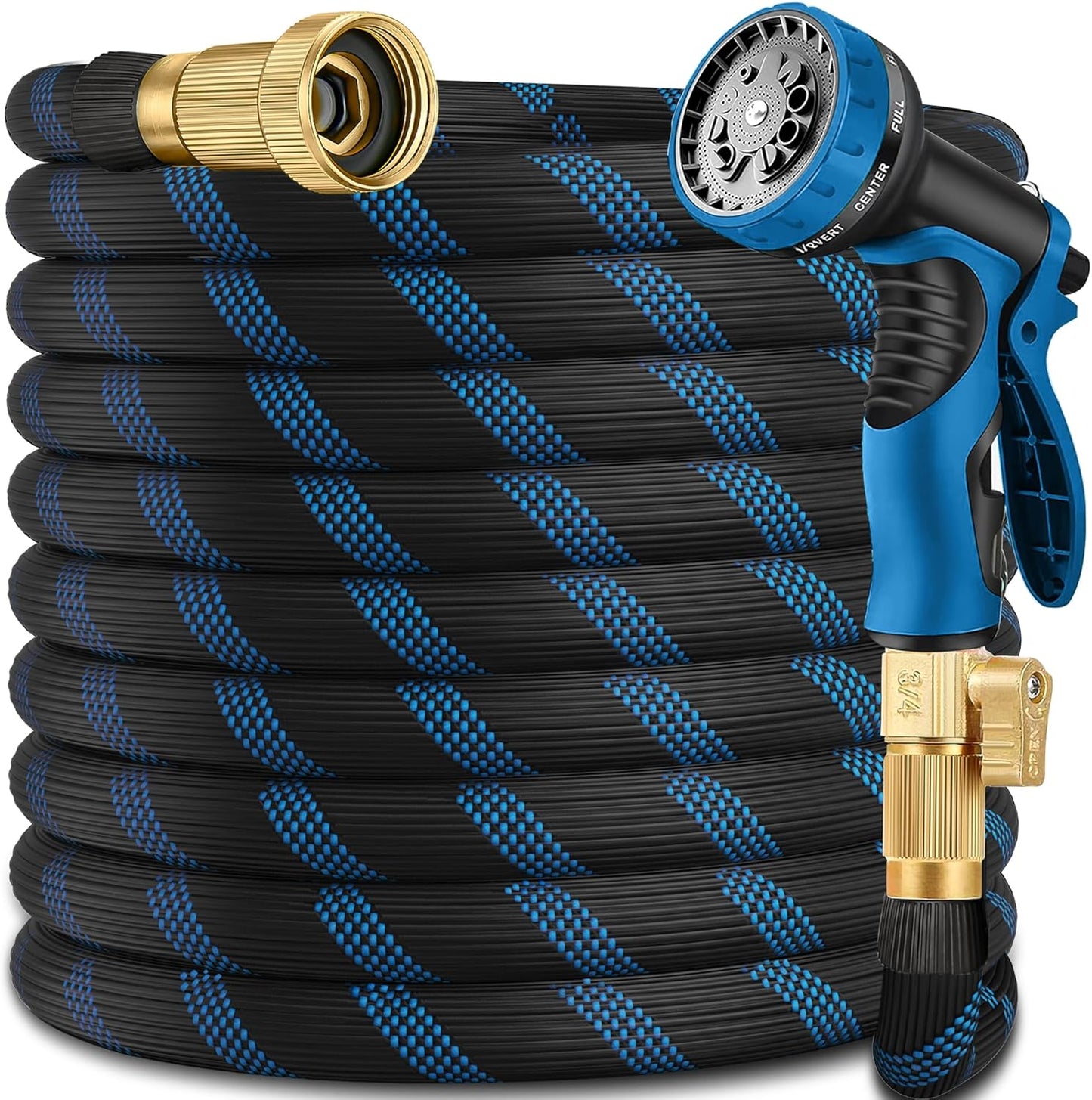 75 ft Garden Hose-No Kink,Heavy Duty,Lightweigh Flexible,Leakproof Water Hose with Sprayer Nozzle-3/4" Solid Brass Connectors-Rubber Car Hoses