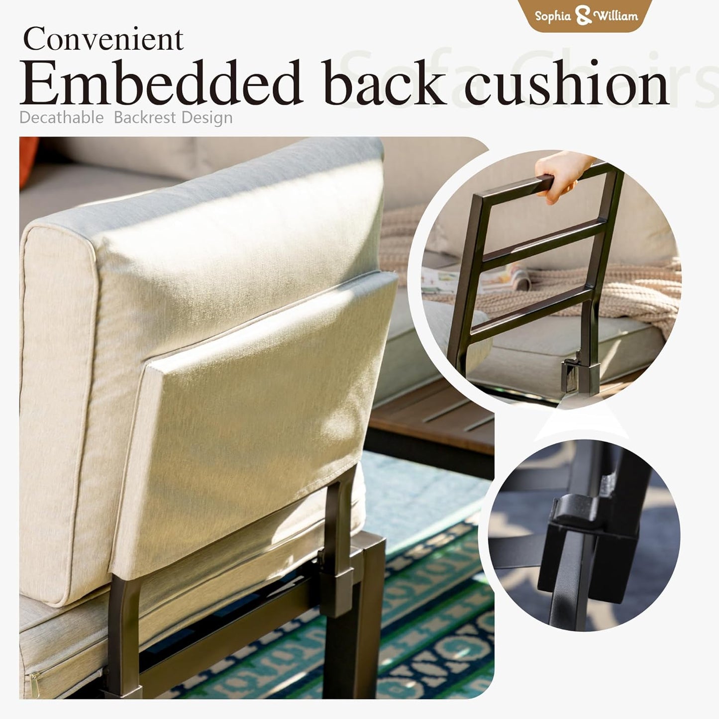 Sophia & William 5 Pieces Outdoor Patio Furniture Set, Metal Sectional Sofa Set Patio Conversation Set with Cushions-2 x Single Sofa with Side Table, 2 x Loveseat, 1 x Tea Table