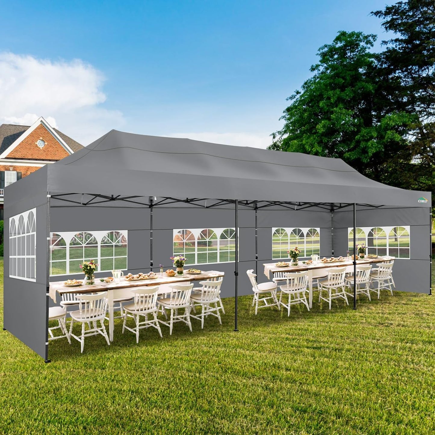 COBIZI 10x30 Pop up Canopy Tent 10x30 Canopy with Sidewalls, Heavy Duty Party Tent Tents for Parties, Foldable UPF 50+ Waterproof Commercial Ez up Canopy with Roller Bag, Grey(Windproof Upgraded)