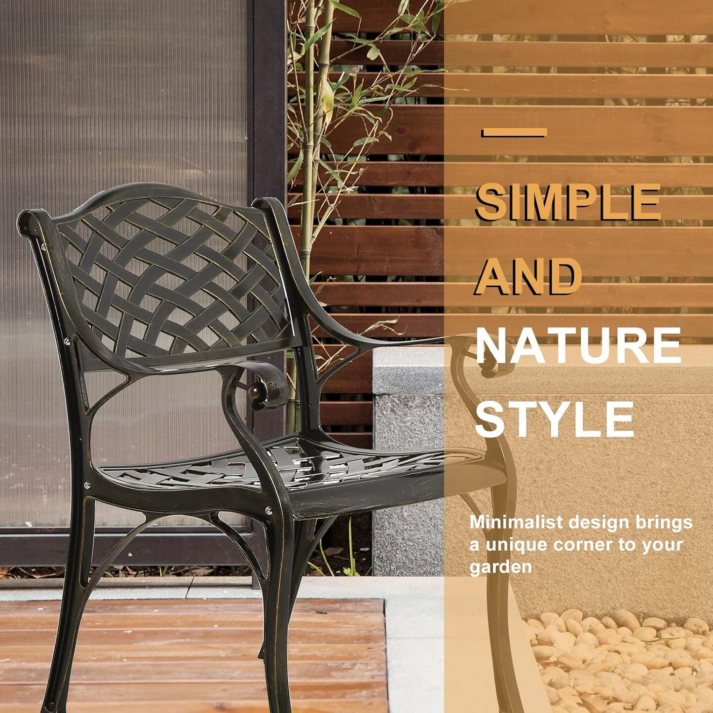 3-Piece Outdoor Patio Dining Set, All-Weather Cast Aluminum Patio Furniture Set for Backyard Garden Deck with 2 Chairs and 35.4” Round Table, 2" Umbrella Hole