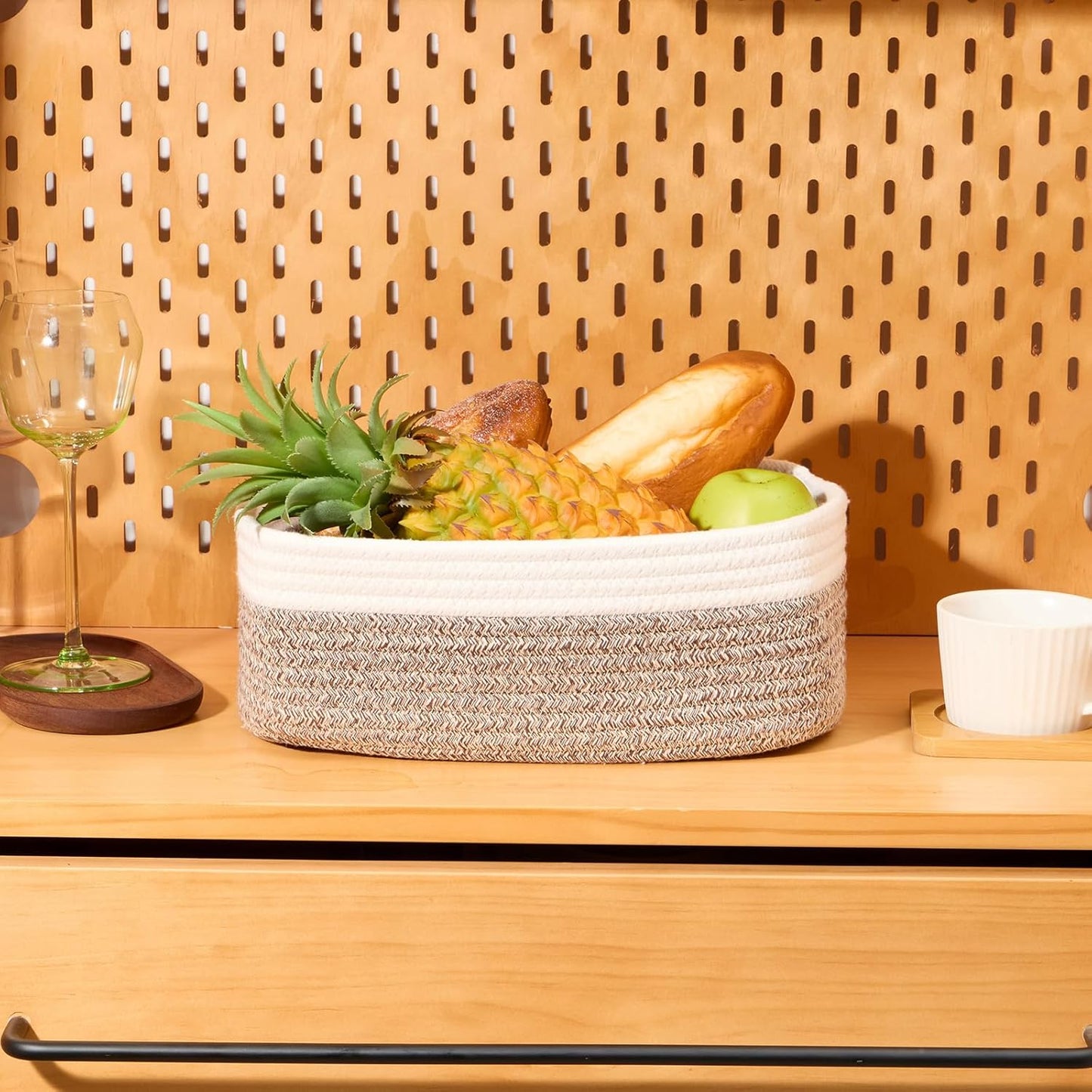 Small Storage Baskets for Organizing | Closet Organizer Bins | Shelf Toy Basket | Woven Rope Baskets | Cube Decorative Box | Shallow Basket | 11.5x7.5x4.7” | 4 Packs White Brown