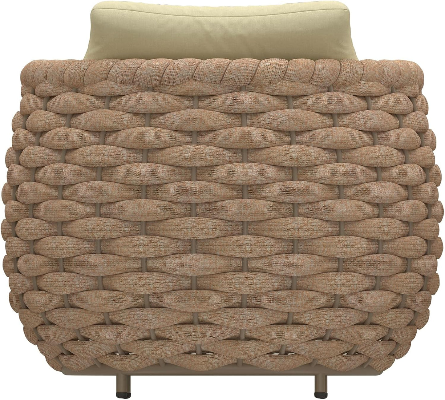 TWT 2 Pieces Patio Furniture Aluminum Armchair, All-Weather Outdoor Single Sofa with Teslin Rope Metal Chair with Light Yellow Cushions, Light Brown