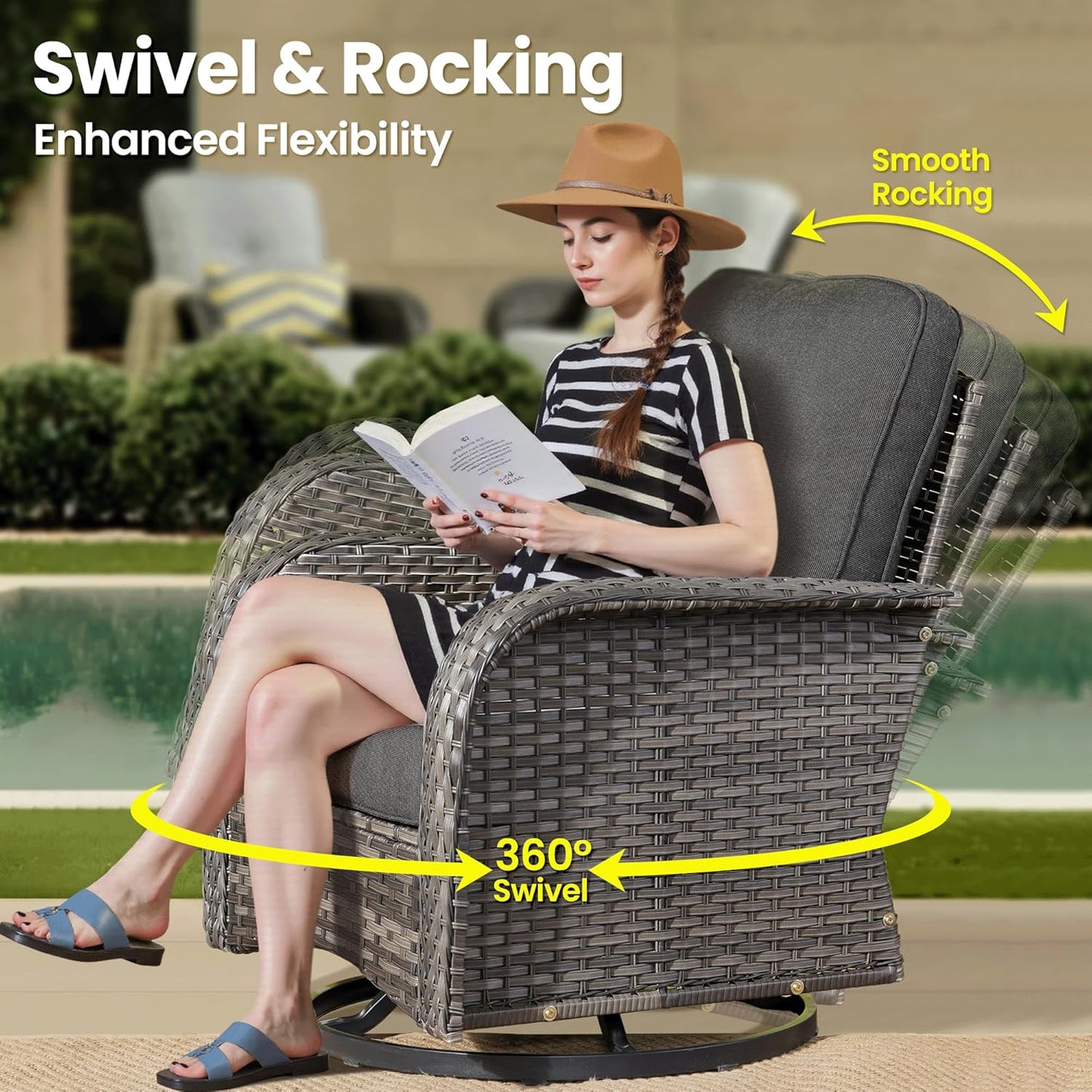ovios 8 Pieces Patio Furniture Set, Outdoor Wicker Sofa with Swivel Chairs, Coffee Table, All Weather High Back Rattan Loveseat Couch with Comfy Cushions, Black