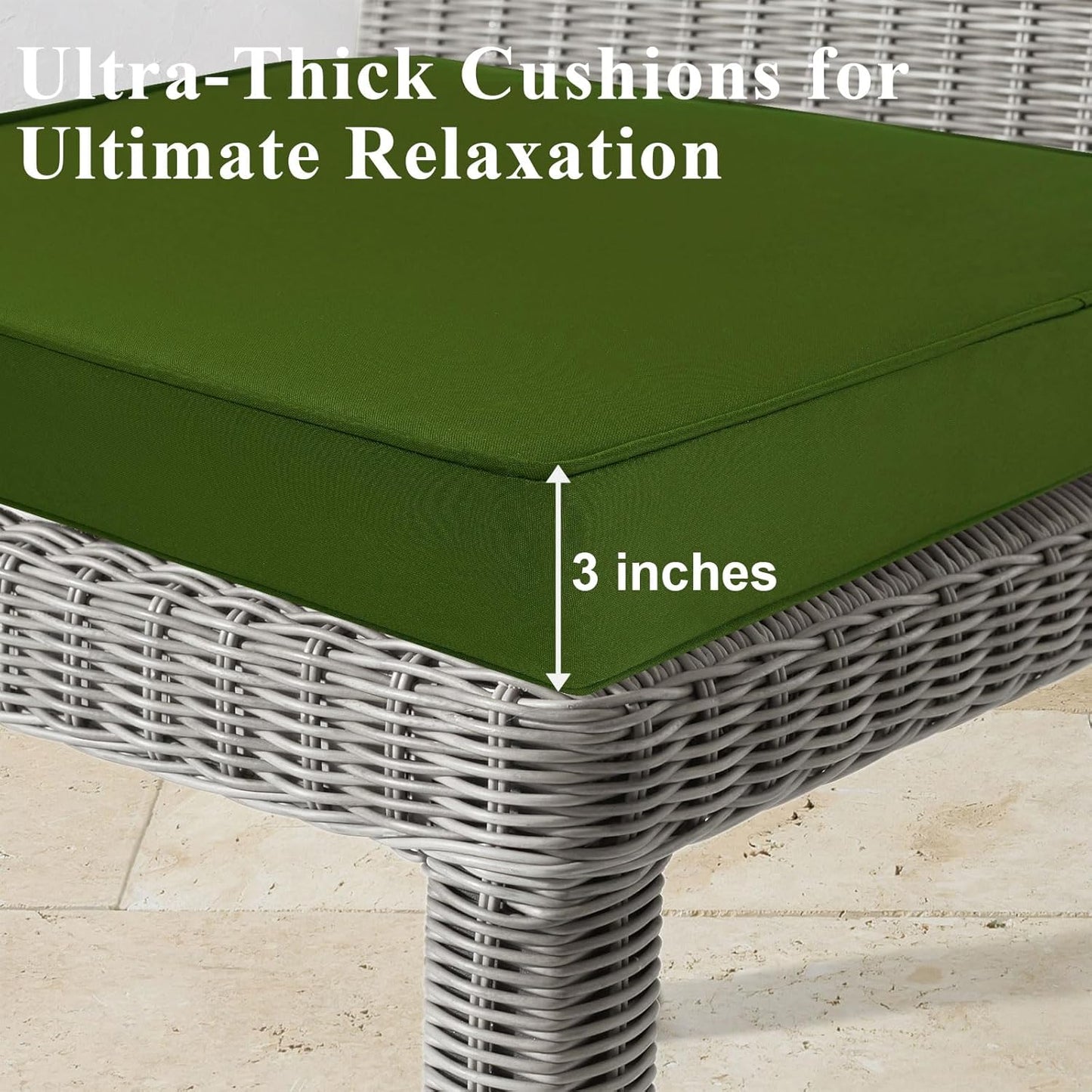 Outdoor Chair Cushions Set of 2 for Patio Furniture 18.5x16x3 Inch Waterproof Patio Chair Cushion 3 Year Color Fastness Rectangle Elastic Foam Garden Couch Pads with Ties and Handle,Green