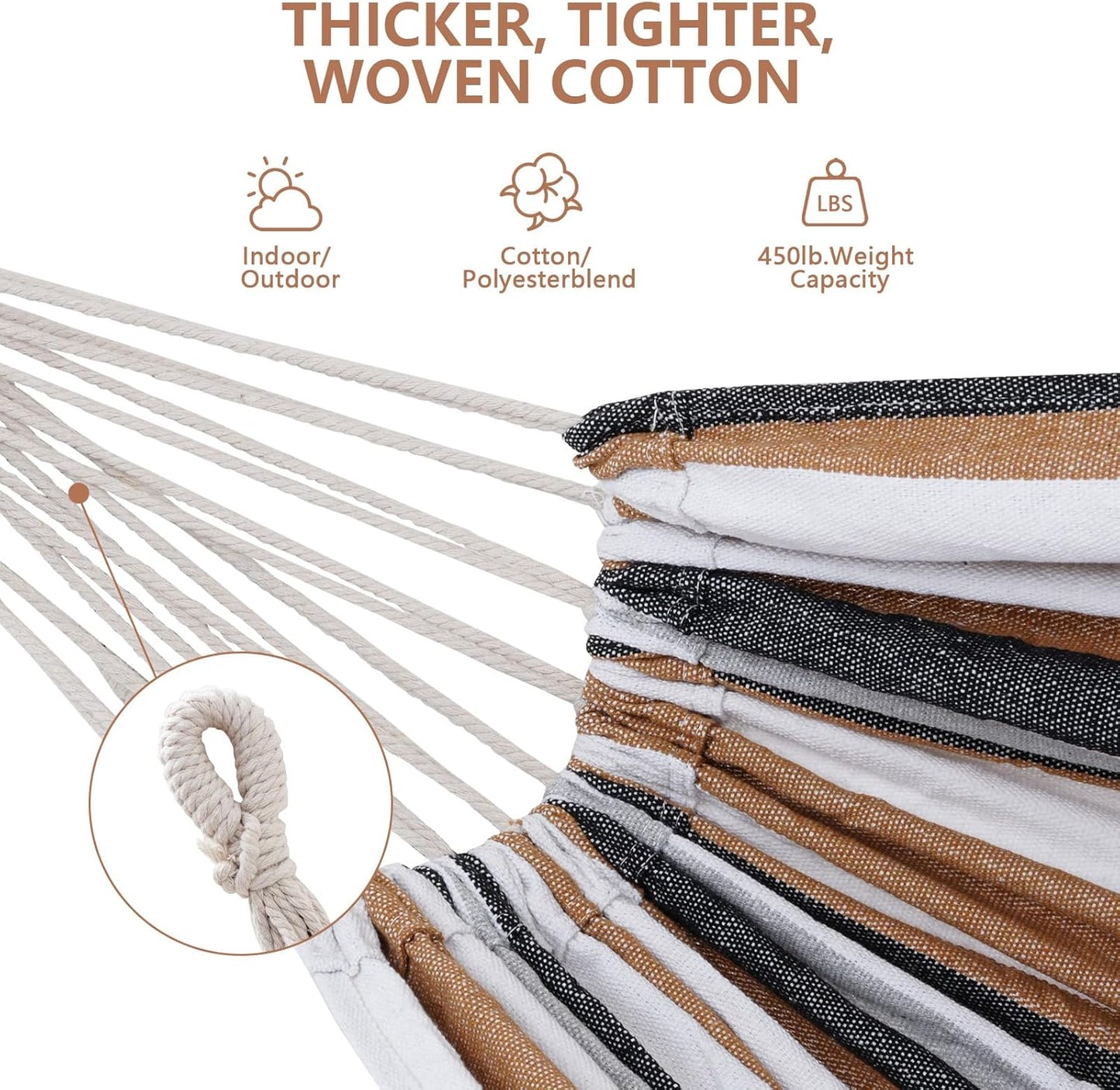 Double Hammock with Stand Included 450lb Capacity Space Saving Steel Stand,Premium Carry Bag Included,Suit for Outside,Indoor,Yard,Camping(Coffee).