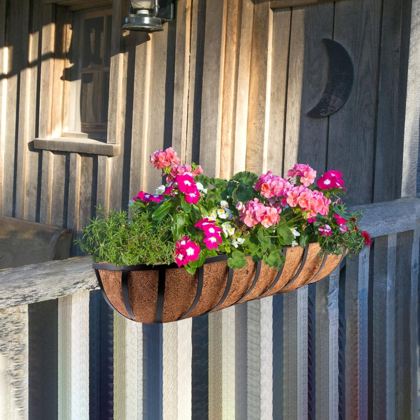 4 Pcs 30“ Window Box Deck Railing Planter with Coco Liner for Outdoor Balcony Porch Fence Patio Rail
