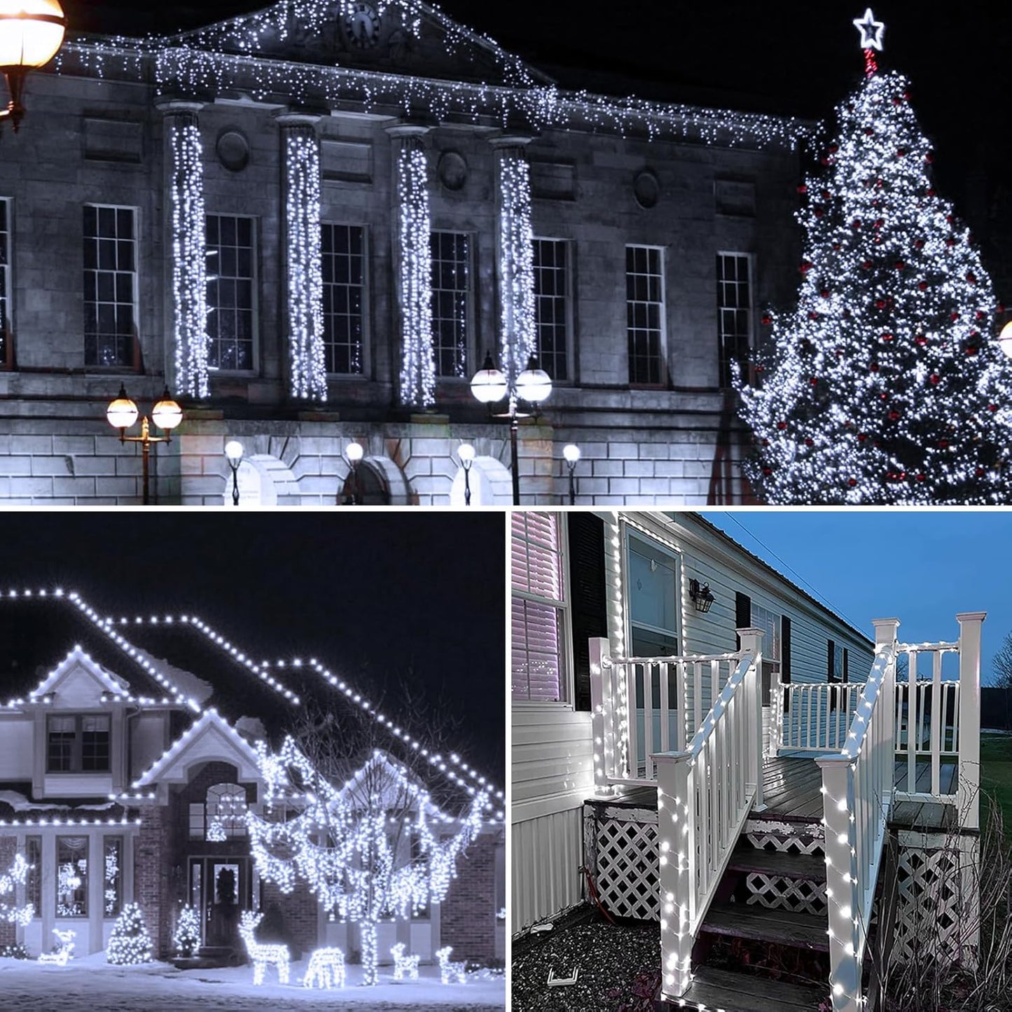 Solar Christmas String Lights Outside, 3 Pack Total 120FT 300 LED Solar Garden Twinkle Light Outdoor, Waterproof with 8 Modes Solar Fairy Lights for Patio Party Wedding Christmas Decor (Cool White)