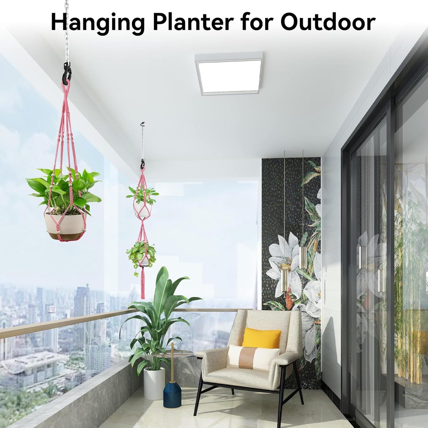 USLAI Macrame Plant Hanger Indoor Outdoor, Up to 4-15 inch Pot, Heavy 20lb Planters, Extra Long Strong Hanging Planter Basket Holder, Boho Home Decor, 35+49 Inch, Yellow (POTS NOT Included)