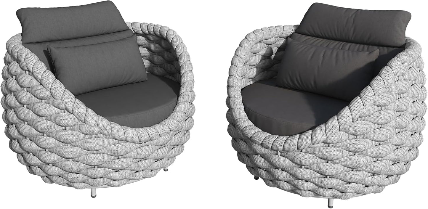 TWT 4 Pieces Patio Sofas All-Weather Rope Balcony Furniture with Dark Grey Cushions & Pillows, Patio Couch Outdoor Patio Furniture Set for Indoor, Balcony, Backyard, Poolside, Grey