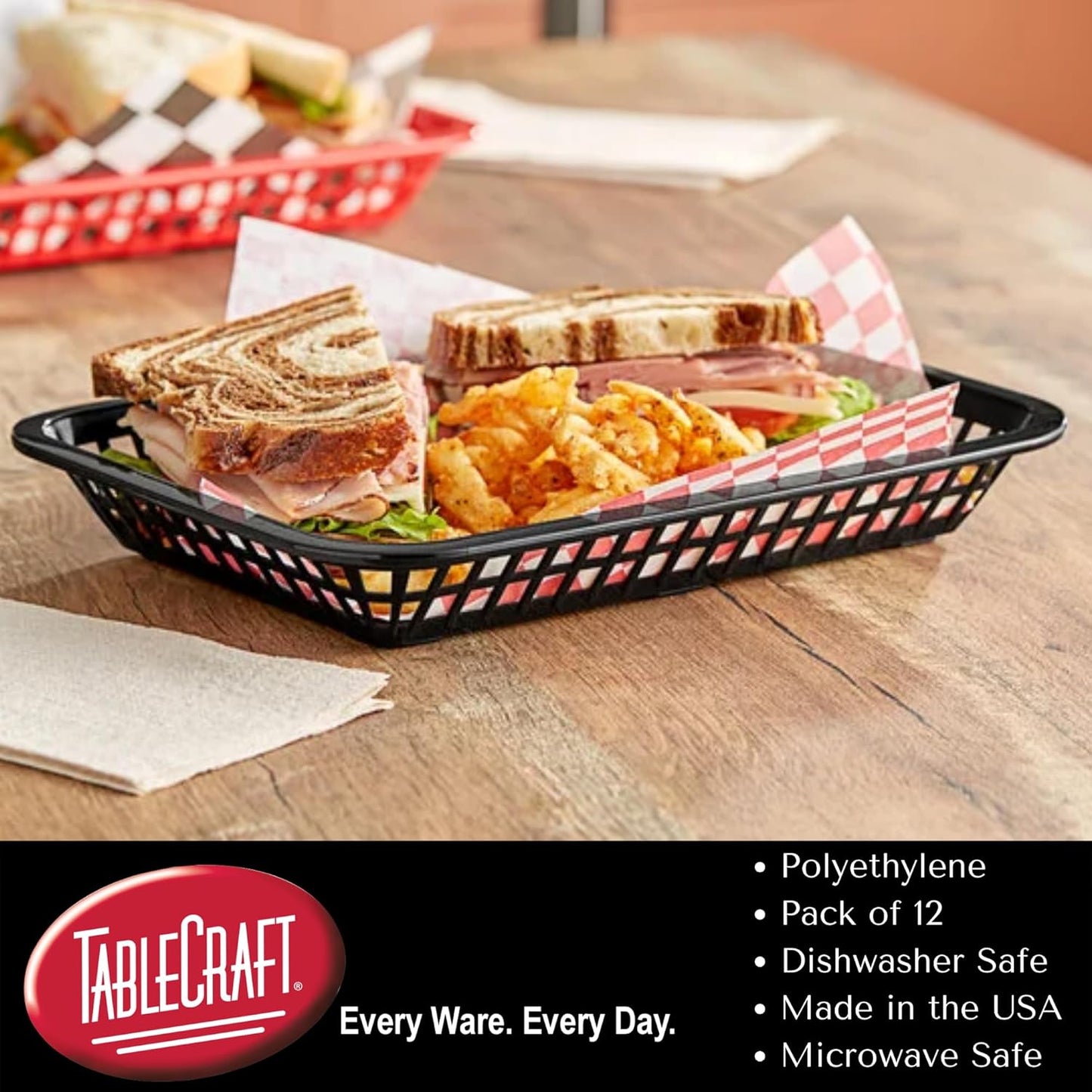 TableCraft C1077R, Cash and Carry Grande Basket, Red, Platter Food Basket, Durable Design, Ideal for Serving and Display, Versatile Use, Pack of 12, Vibrant Red Color