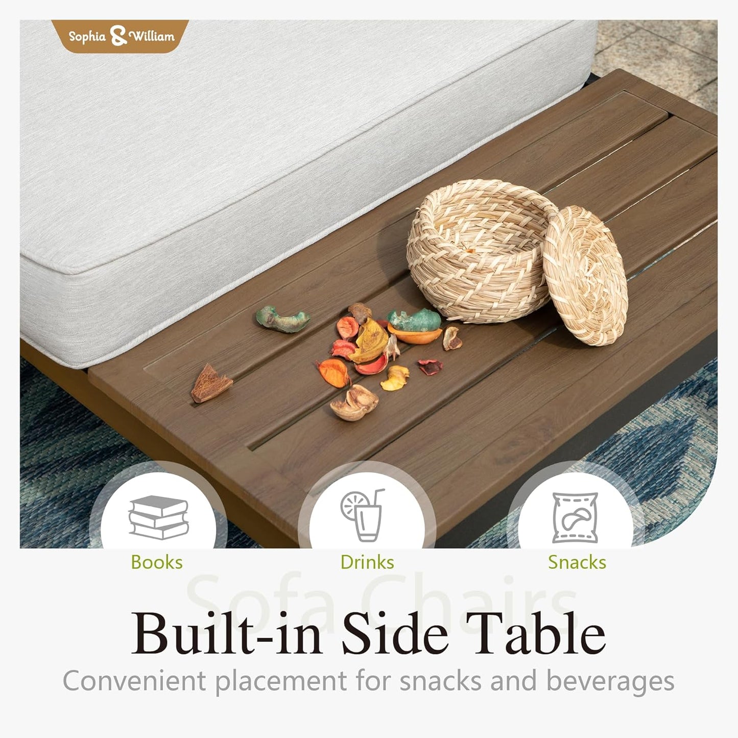 Sophia & William 7 Piece Outdoor Patio Furniture Set, Metal Sectional Sofa Patio Conversation Set with Cushions-2 x Single Sofa with Side Table, 2 x Single Chair, 2 x Loveseat, 1 x Tea Table