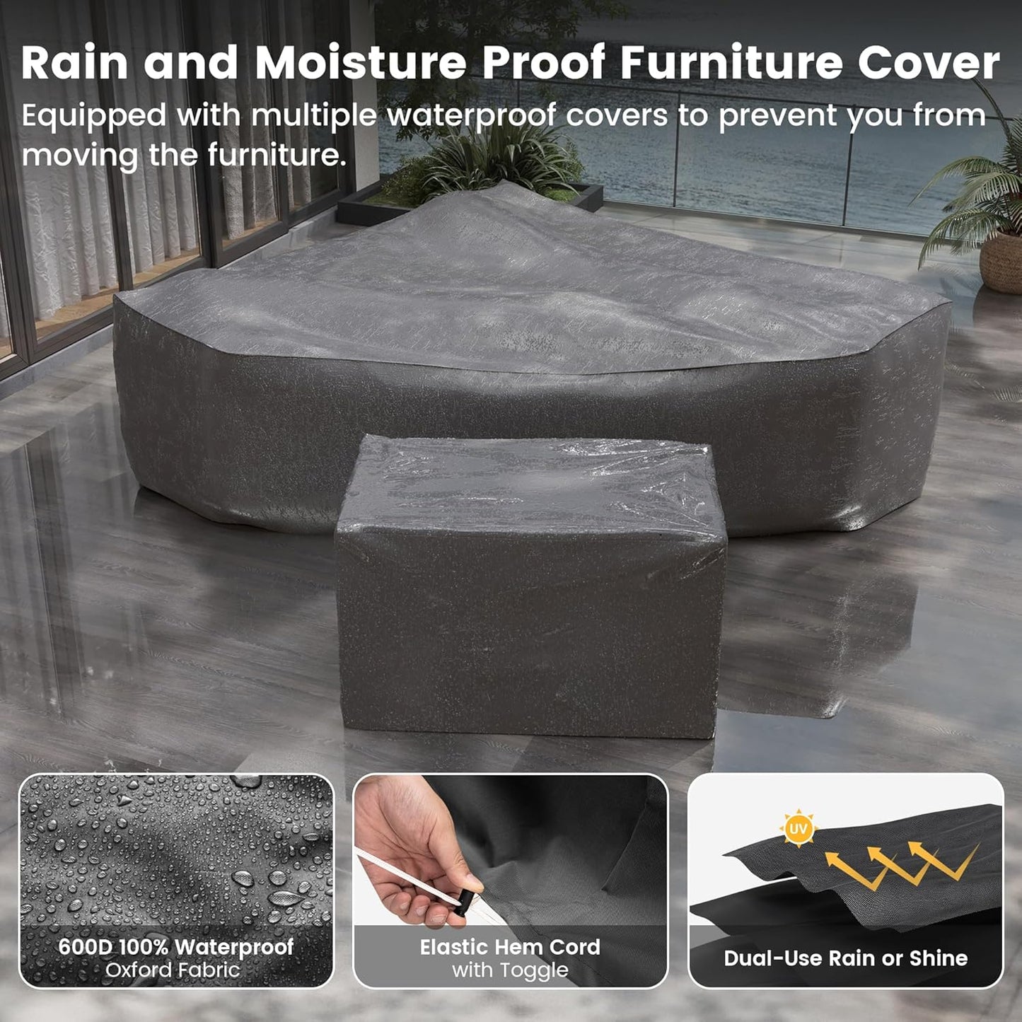 UDPATIO Patio Furniture Set with Fire Pit Table, 8 Inch Armrest Outdoor Sectional Sofa, 7 Piece Wicker Outdoor Furniture Conversation Sets with Waterproof Cover for Backyard Deck(Grey/Dark Grey)