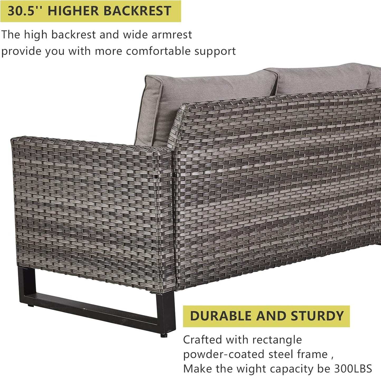 HUMMUH 6 Piece Patio Furniture Set Outdoor Sectional Sofa,High Back Patio Swivel Rocker Chairs with Ottomans Coffee Table for Porch,Garden,Backyard