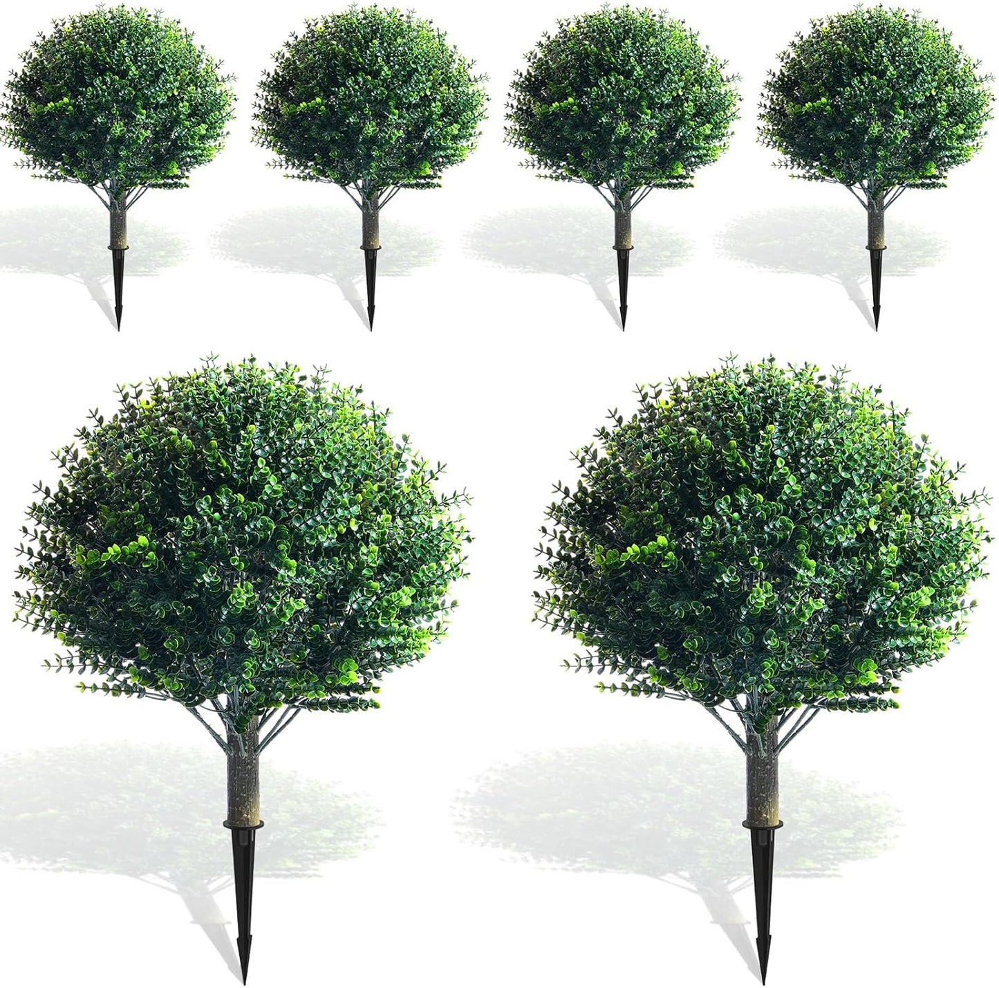 Yunlly 6 Pcs 18 Inch Artificial Boxwood Ball Topiary Tree Fake Outdoor Plants Bush, UV Resistance Faux Shrubs with Spike Realistic Greenery Potted for Indoor Garden Yard Porch Patio Decor (Dark Green)