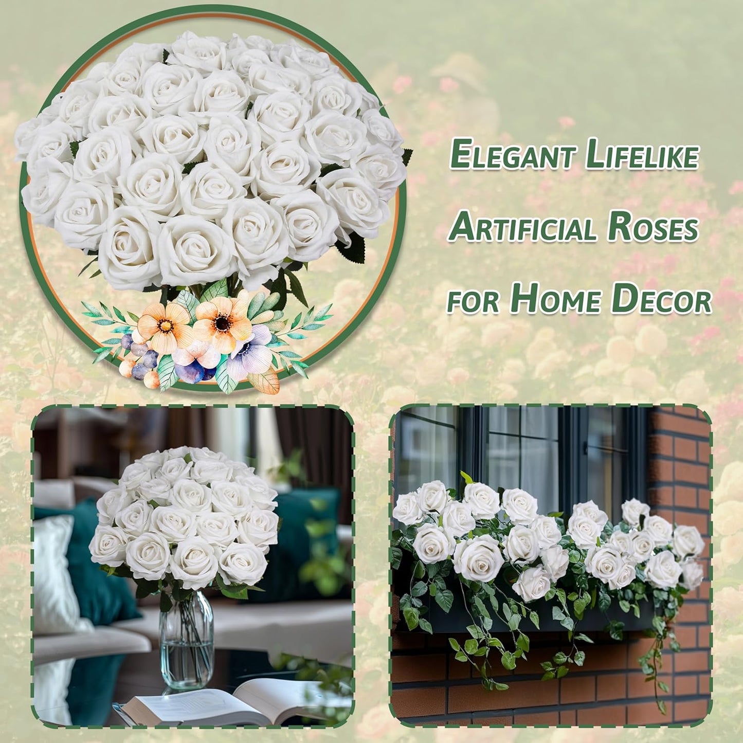 30 PCS Fake White Roses, Artificial White Flowers Bulk Realistic Silk Faux Roses with Stems for Wedding Decorations Table Centerpieces Bridal Bouquet DIY Floral Arrangement Event Party Home Decor