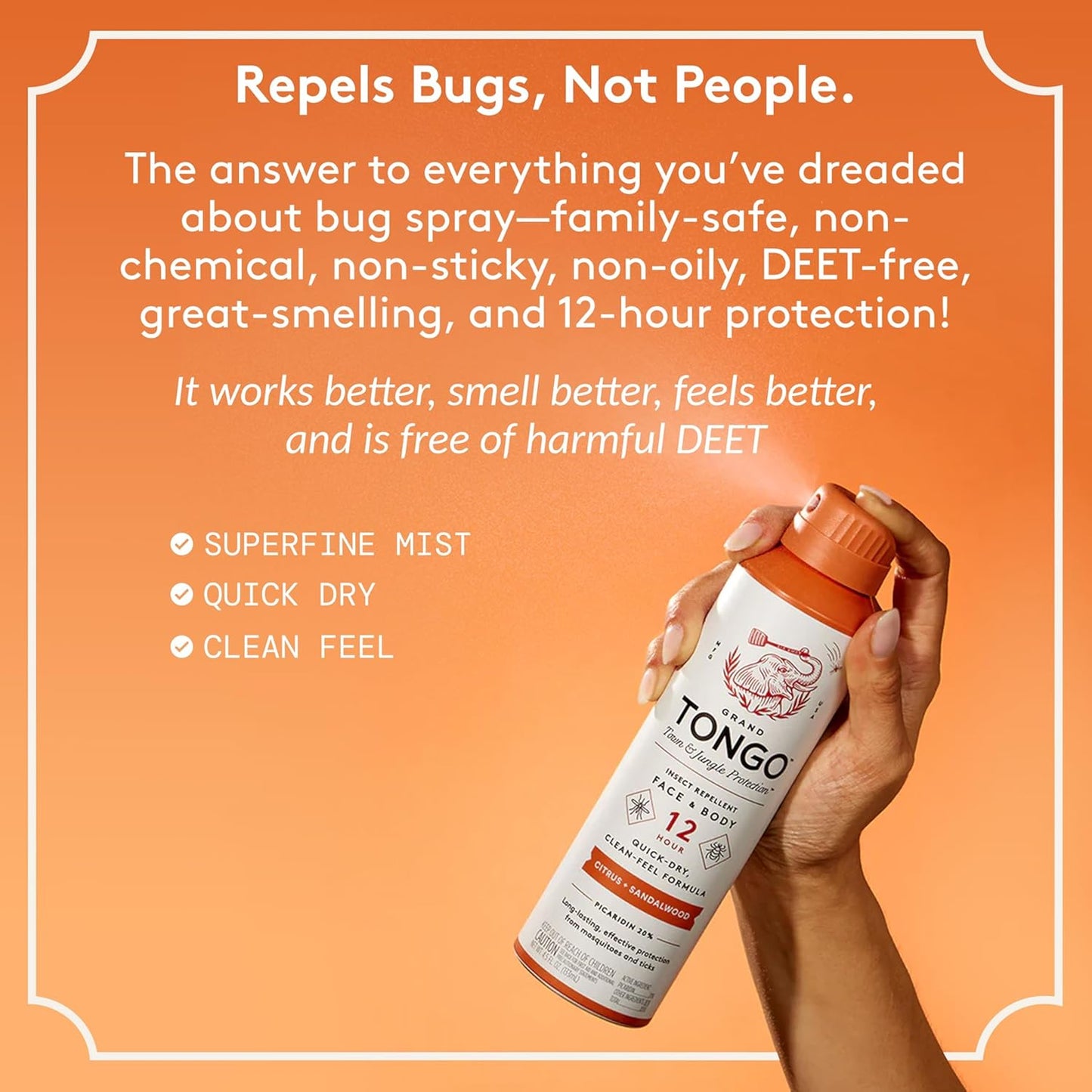 Citrus + Sandalwood Insect Repellent, 12-Hour Mosquito & Tick Protection, Picaridin-Based, Water-Based, Lightweight, Quick-Drying, Vanishing Scent, DEET Alternative, Face & Body Use,3 Pack