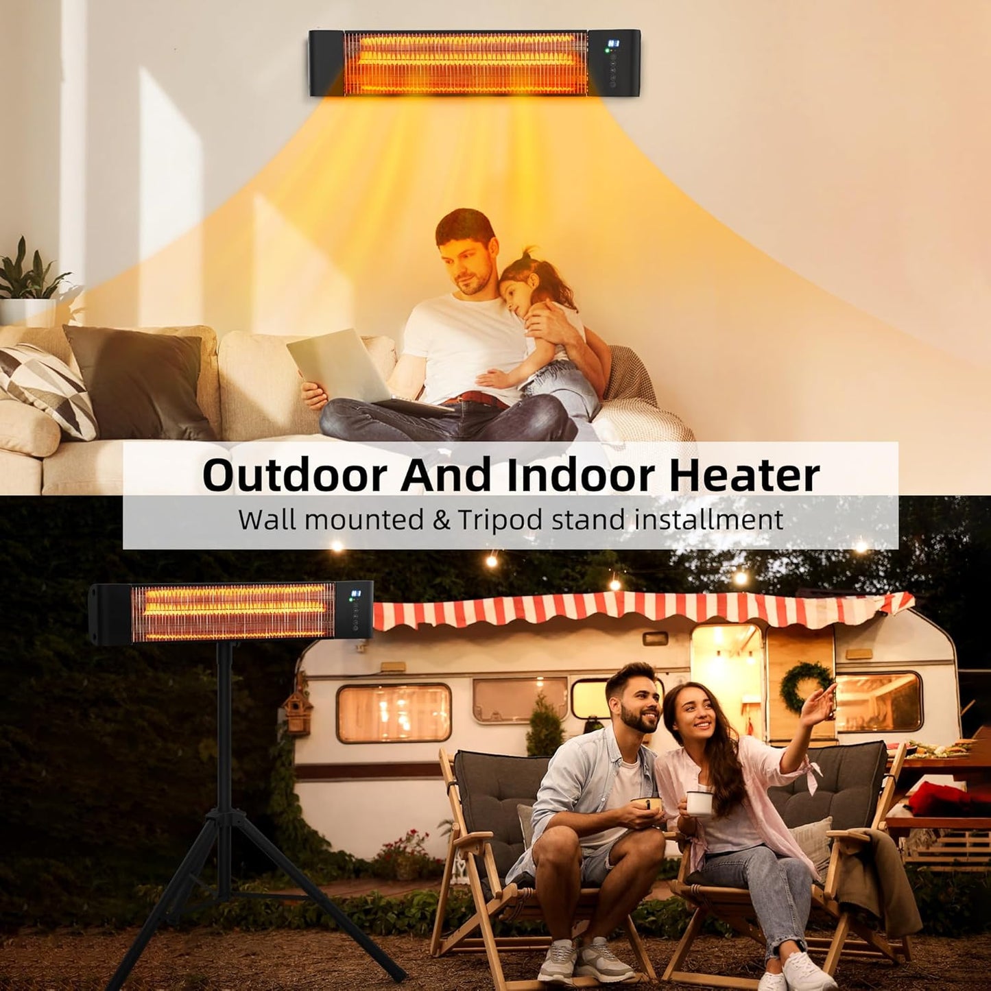 Infrared Outdoor Heater 1500W Wall Mounted & Standing Heater with Tripod IP65 Waterproof & Dustproof 3 Settings 12 Timer for Patio Backyard WEWARM