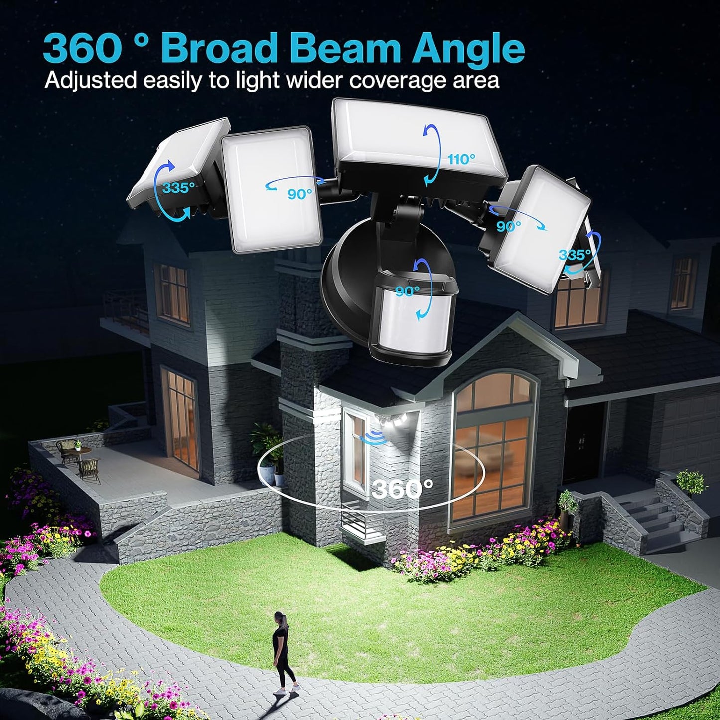 Olafus 100W Motion Sensor Outdoor Lights, 10000LM 2 Pack Motion Sensor Flood Light, Dusk to Dawn Outdoor Lighting, IP65 Waterproof Motion Detector Lights for Outside, Black