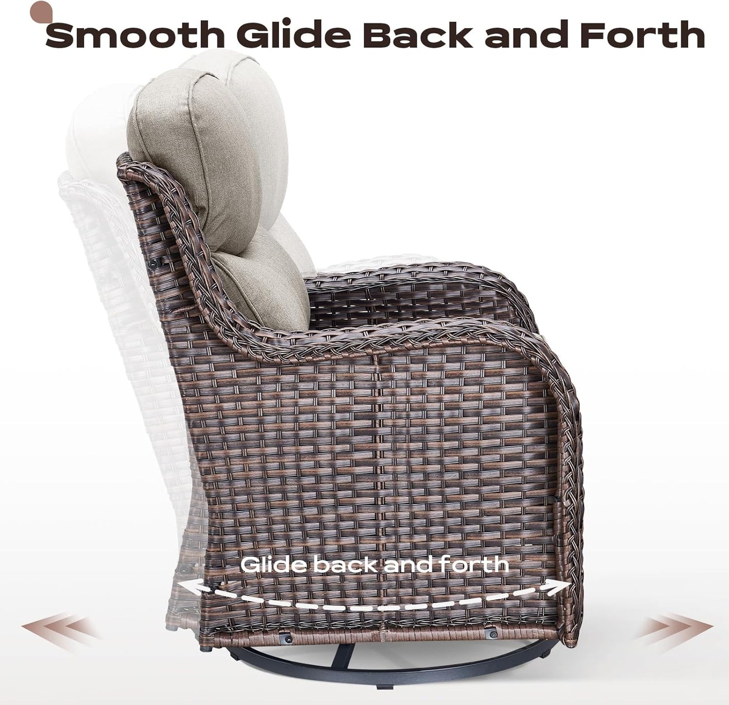 Wicker Outdoor Patio Furniture Set - 5 Piece Patio Conversation Sets with Swivel Rocker Chairs, Ottomans and Sofa, 6 inch Cushions, Waterproof Wicker, for Porch Deck Brown/Beige