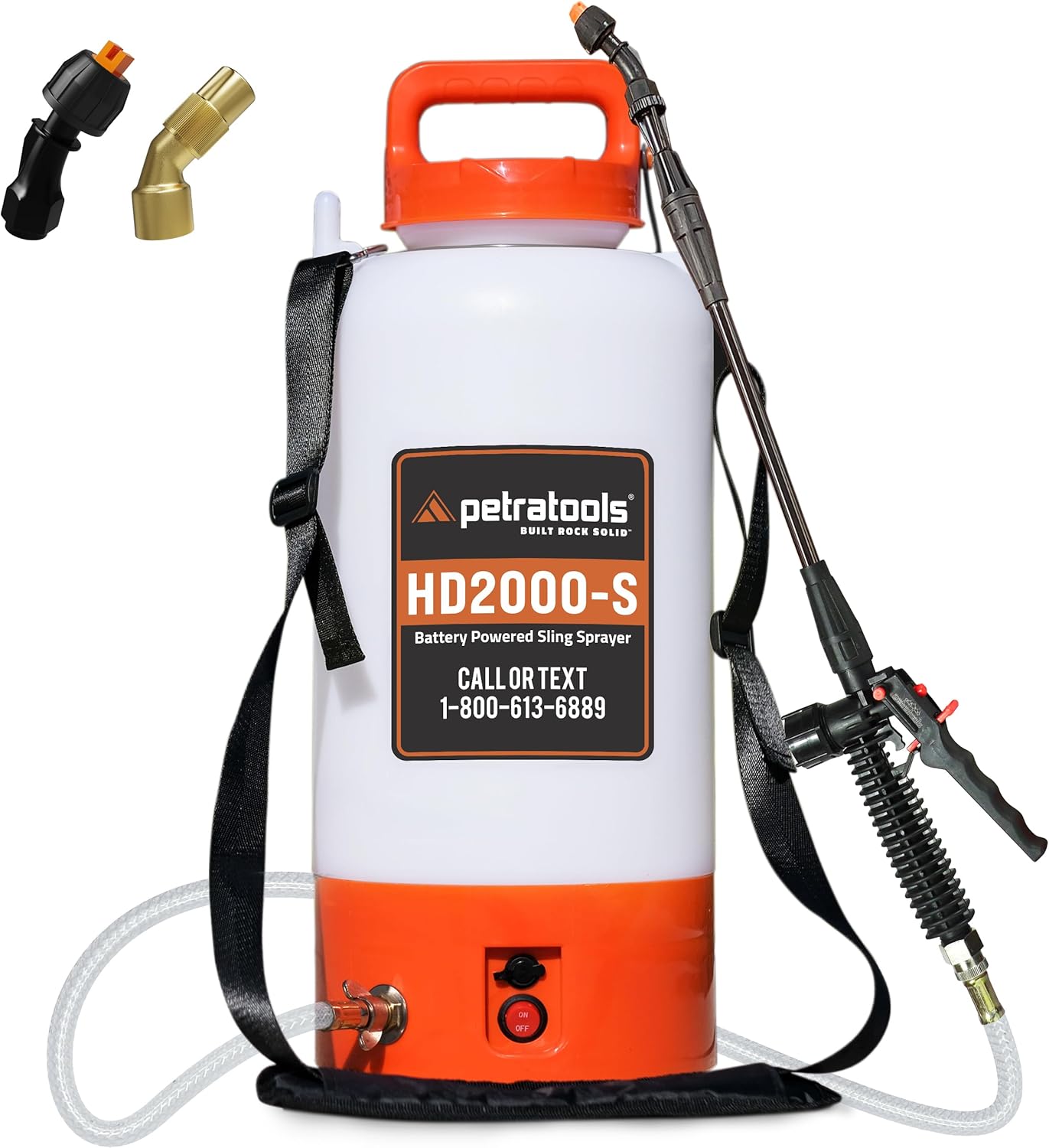 PetraTools Battery Powered Sprayer 2 Gallon - HD2000-S - Heavy Duty Electric Sprayer for Lawn and Garden Weed/Pest Control, Watering - with Battery, Charger & 2 Nozzles (2 Gallon)