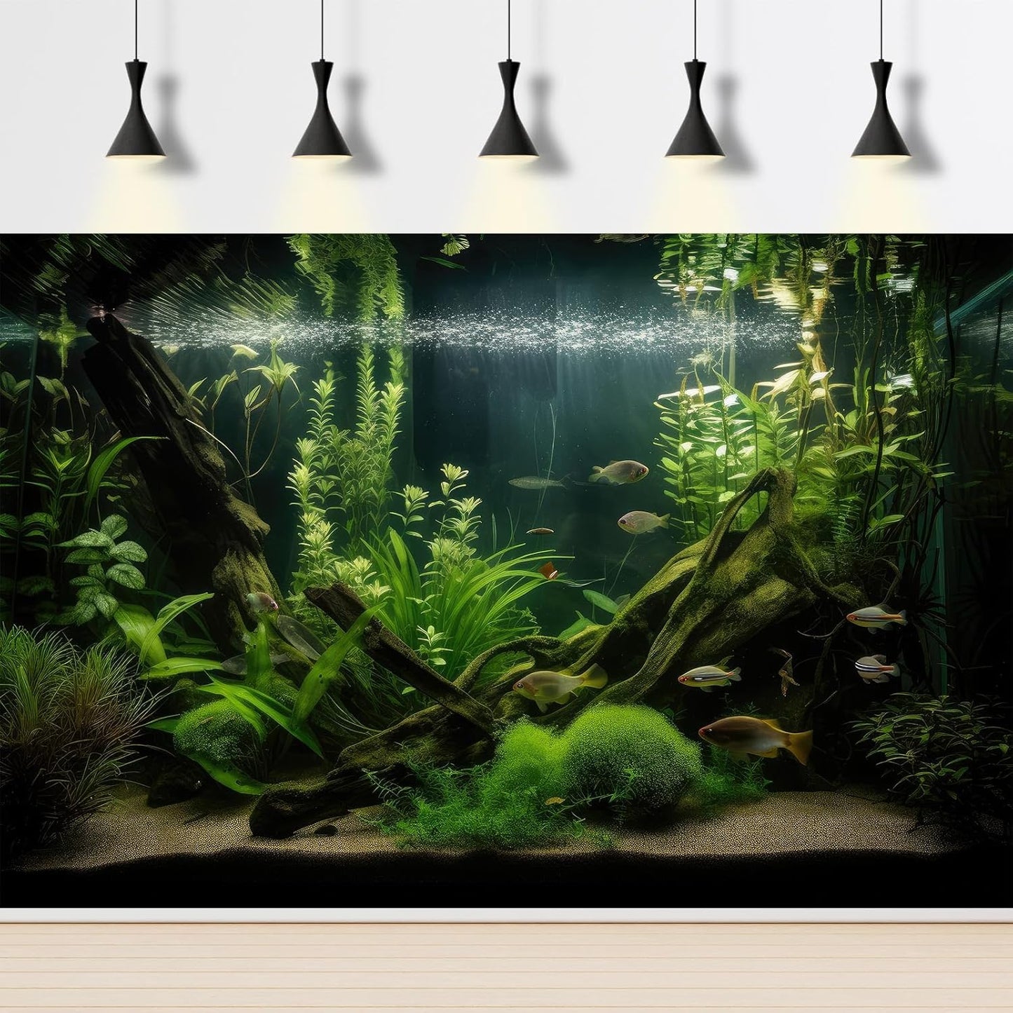 Aquarium Background Diverse Aquatic Plants and Seagrasses Terrarium Background Redwood Root Lush Green Underwater Plants Moss Fish Tank Background Under The Sea Aquarium Backdrop Vinyl 36x24in