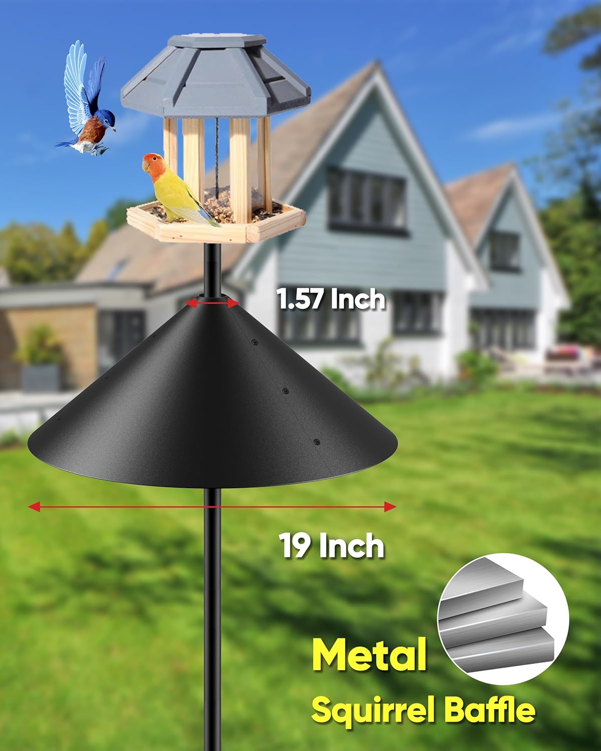19 Inch Metal Squirrel Baffle for Bird Feeder Pole, Squirrel Proof for Bird Feeder, Bird House Guard for Shepherd’s Hook, Raccoon Stopper, Rust Chew Proof Heavy Duty