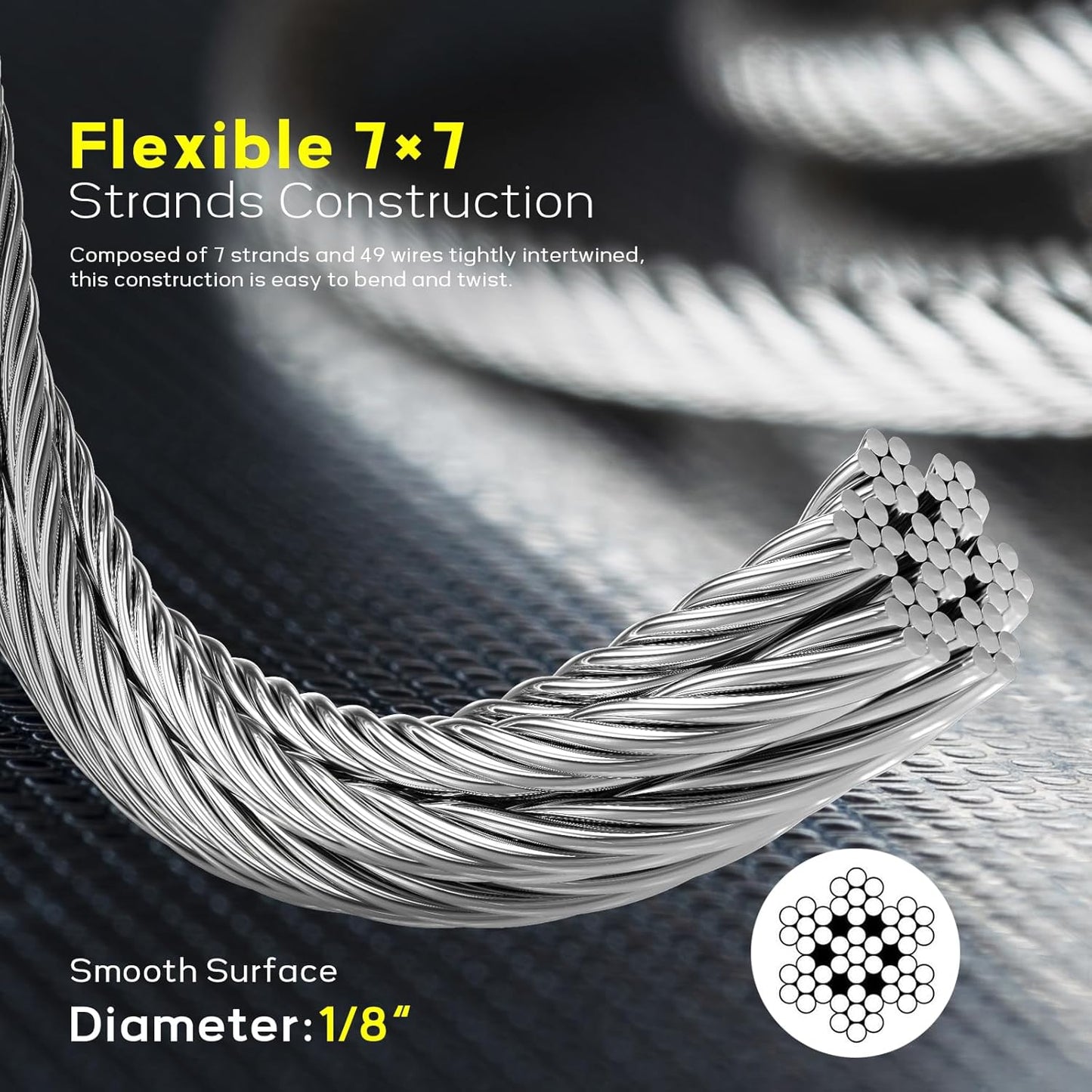 1000FT 1/8" T316 Stainless Steel Cable, Wire Rope Aircraft Cable for Deck Cable Railing Kit and DIY Balustrades, 7x7 Strands Construction, Comes with a Cutter