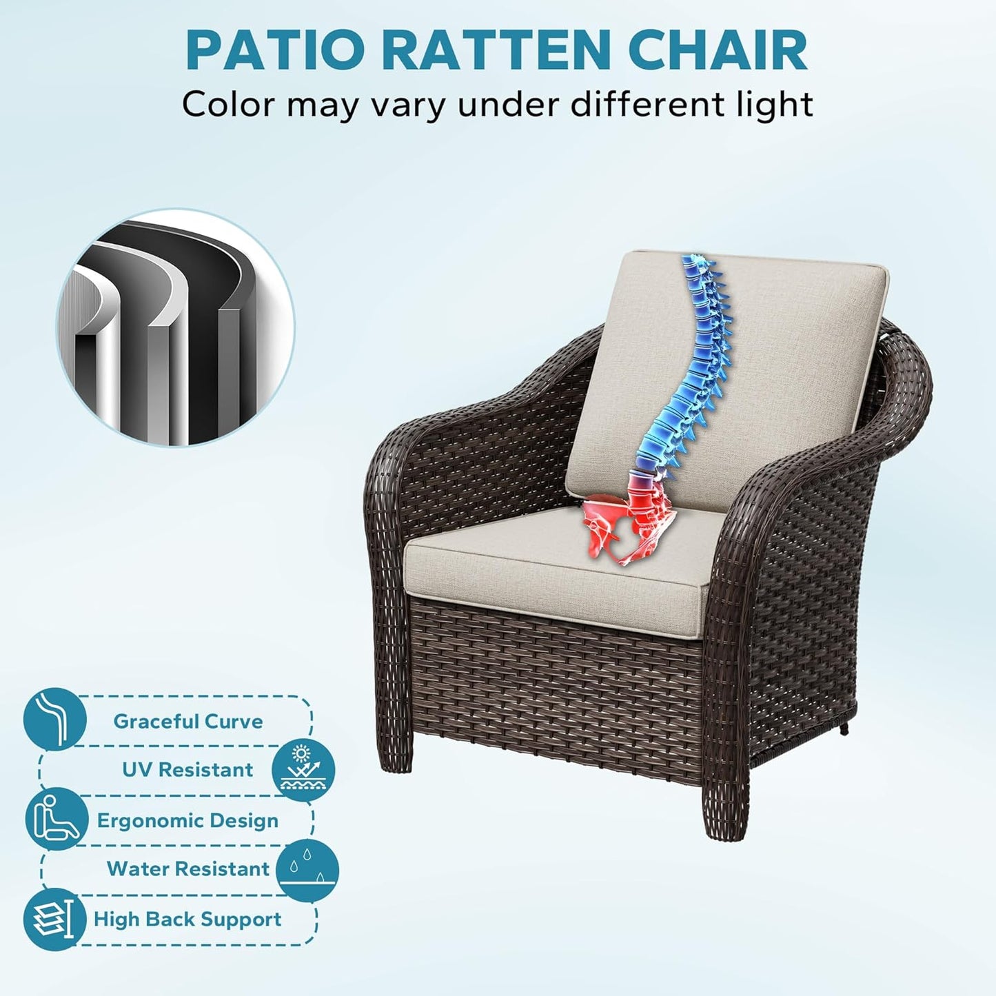 3 Pieces Outdoor Patio Conversation Set, 78" Couch, 2 Chairs, Rattan Wicker Conversation Furniture with Removable Cushions for Bistro, Deck (Beige)