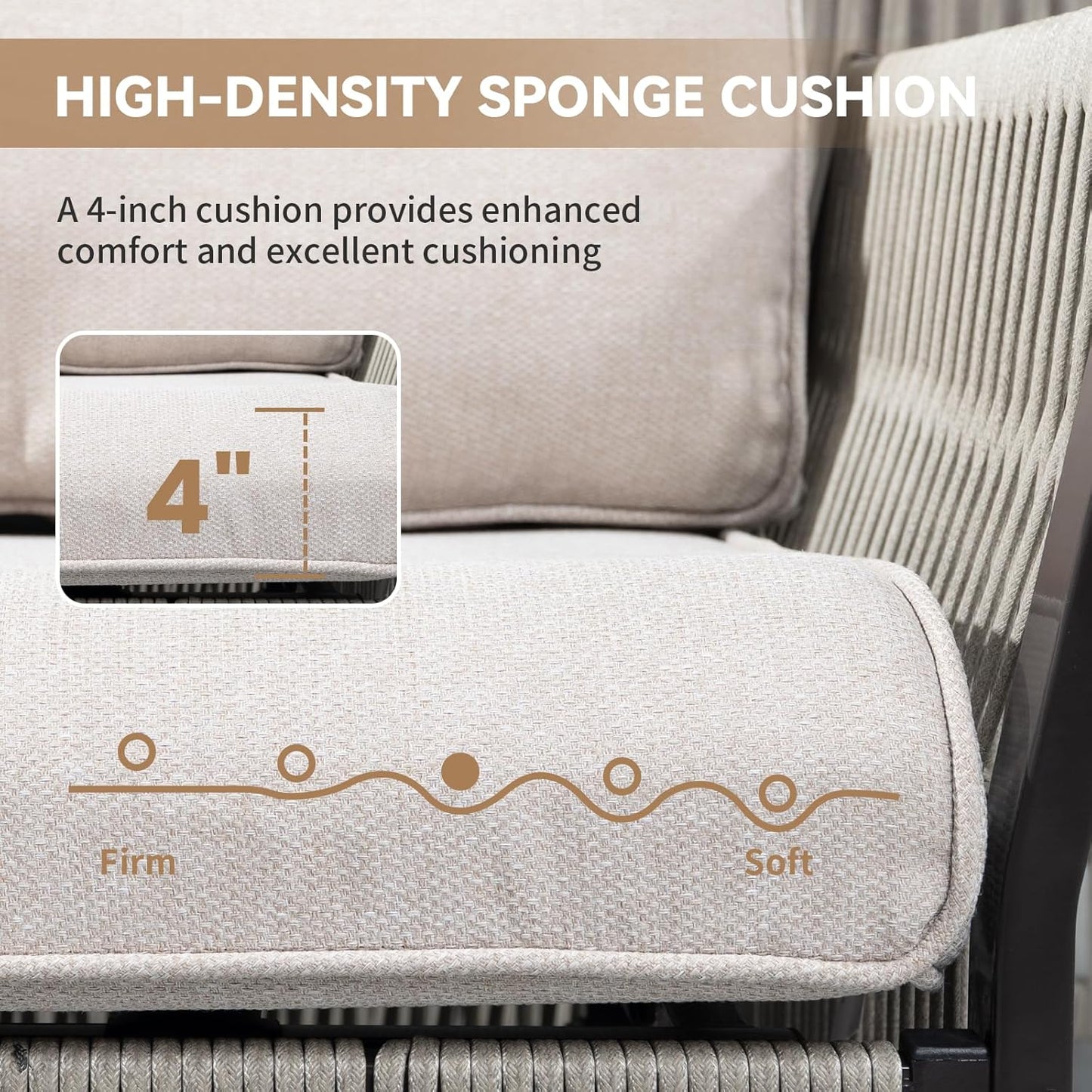 Patio Furniture Wicker Outdoor Conversation Set, 9-Piece All Weather Patio Furniture Rattan Sofa Sets w/Swivel Rocking Chairs & Ottomans, Side Table for Backyard, Balcony, Deck, Beige