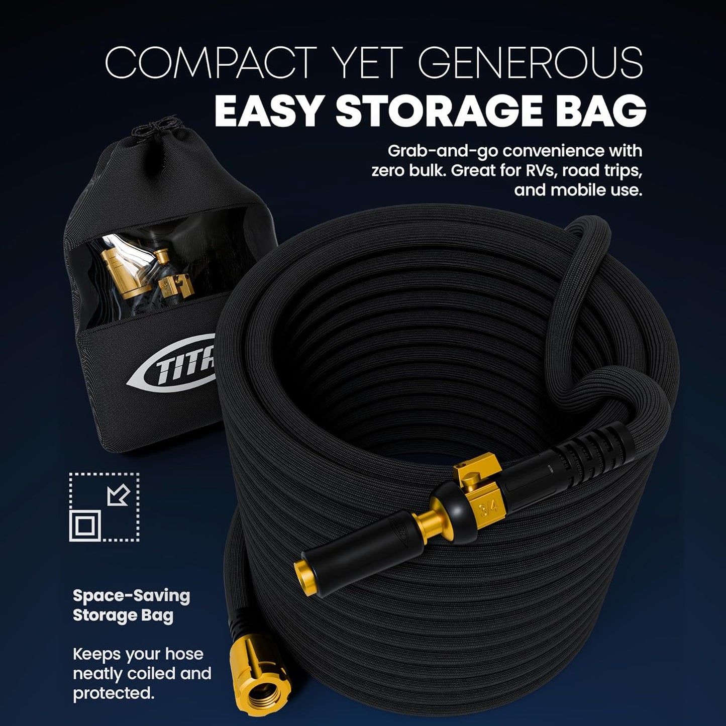 TITAN Flexible Garden Hose 15FT – Ultra Lightweight, Heavy Duty Water Hose with Brass Fittings & Jet Nozzle – Kink-Free, Non-Expanding, Durable Fabric Hose for Yard, Lawn, Car Wash, Outdoor Use