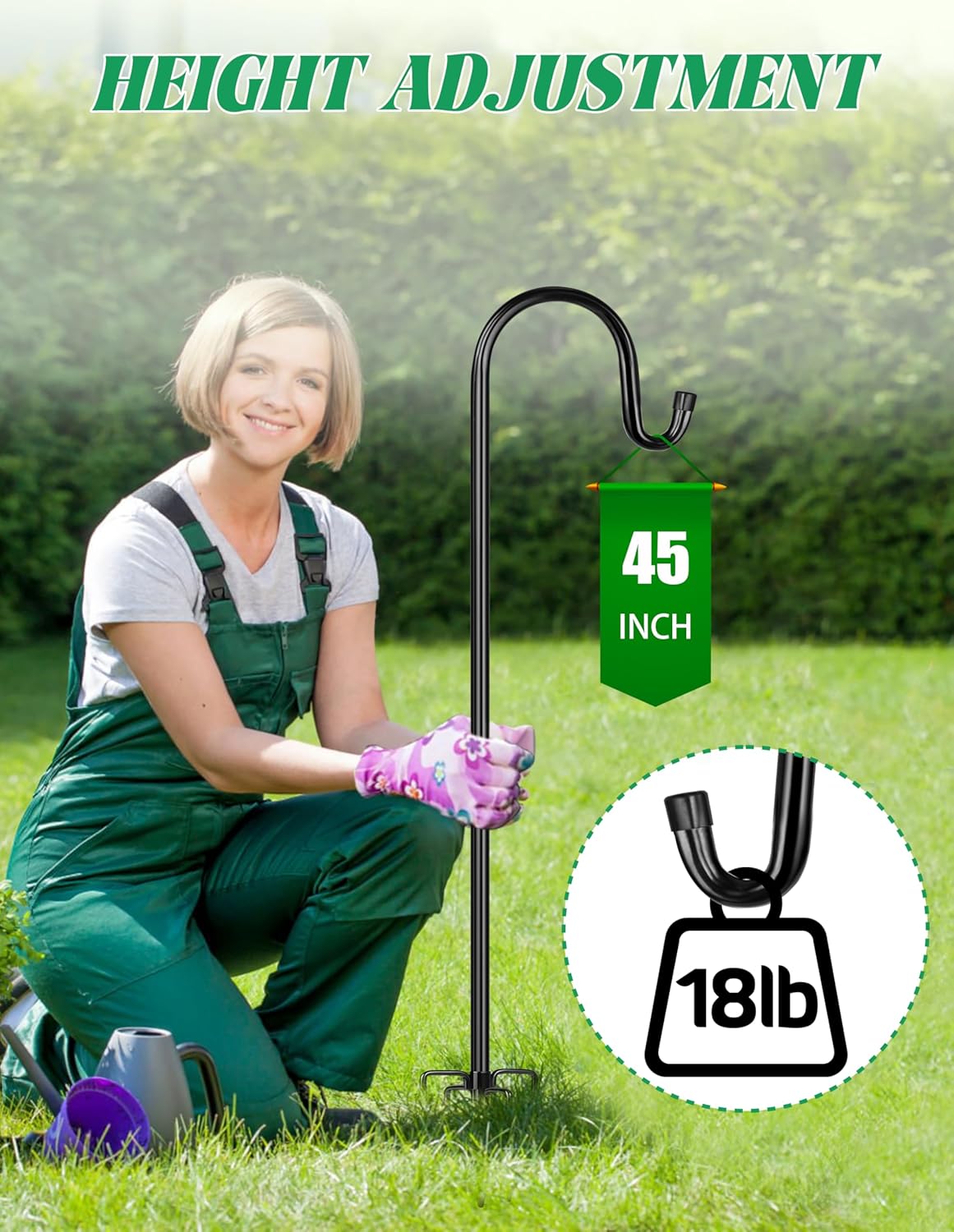 XDW-GIFTS Bird Feeder Pole for Outdoor, 2-Pack 45 Inch Shepherds Hooks Heavy Duty Garden Pole for Hanging Plant Basket, Solar Light Lanterns, Garden Plant Hanger Stands with 5 Base Prongs