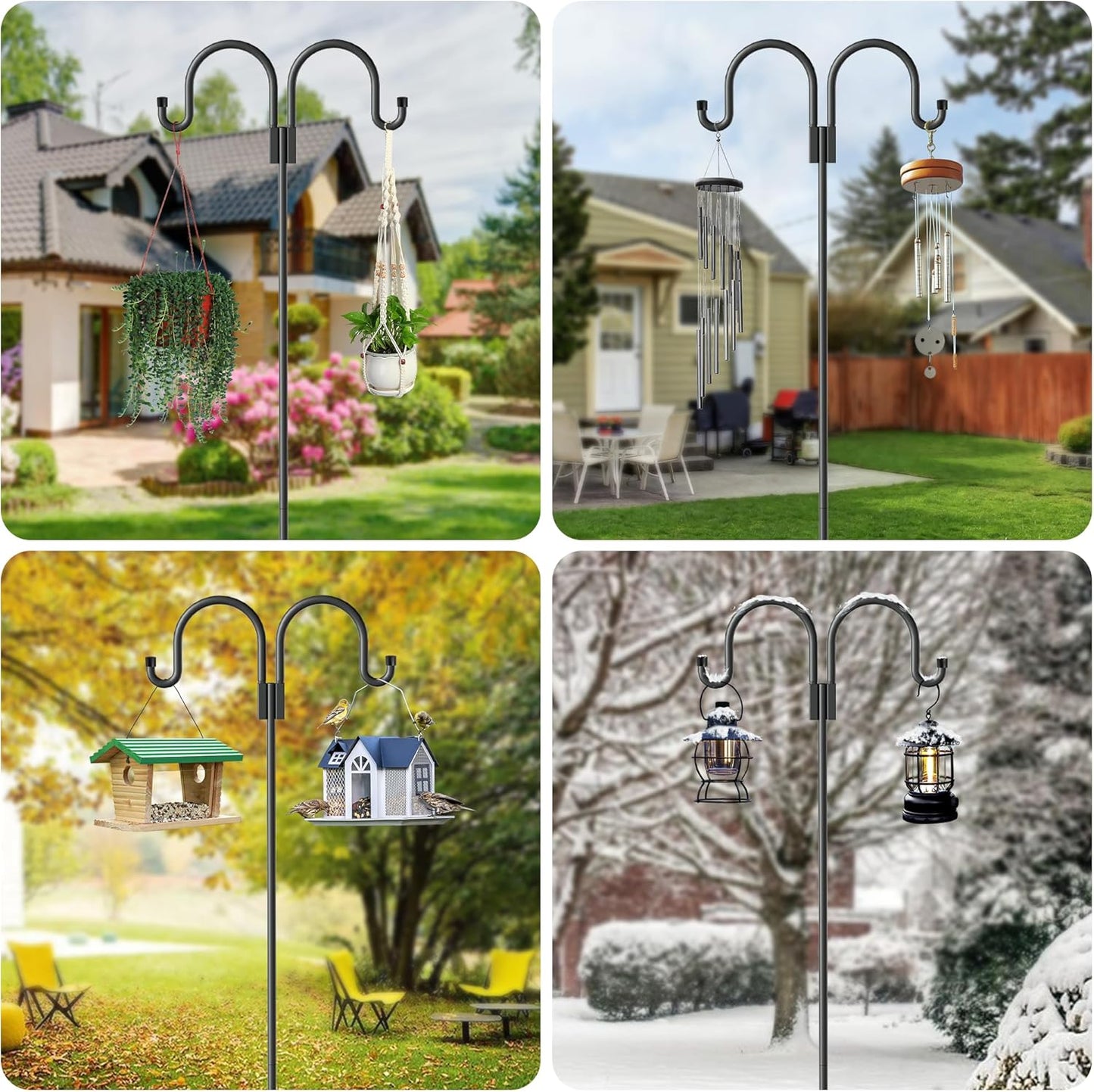Highpro Double Shepherd Hooks for Outdoor, 95 Inch Heavy Duty Bird Feeder Pole for Hanging Bird Feeder, Garden Hooks Plant Baskets, Garden Plant Hanger Stands with 5 Prong Base