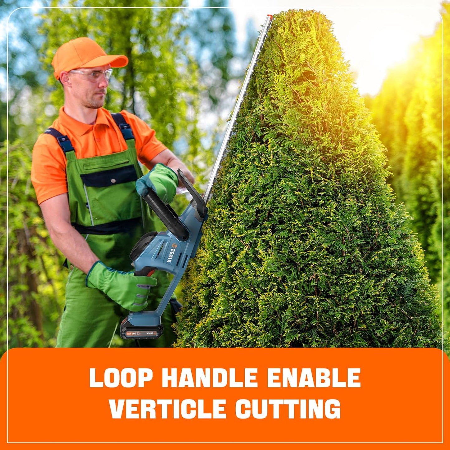 SENIX X2 20 Volt Max* 18-Inch Battery Powered Cordless Hedge Trimmer, Brushless Motor, Double-Sided Dual Action Blades, 3/4" Cutting Capacity, Includes Blade Cover, 2.5 Ah Battery & Charger (HTX2-M)
