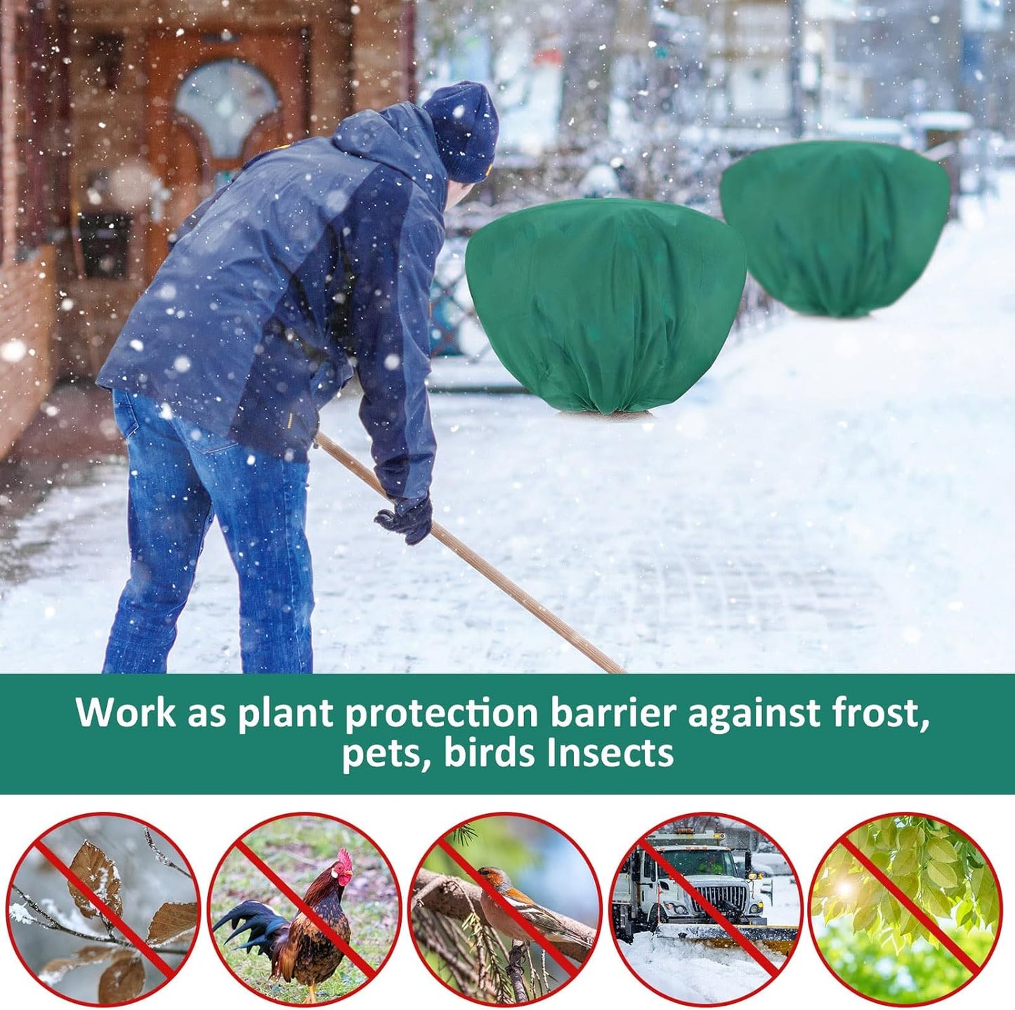 12 Pcs Winter Plant Covers Freeze Protection 39.4x23.6 Inch Horizontal Shrub Tree Rose Plant Protection Bags Frost Blanket with Drawstring for Fall Winter Outdoor Garden Planting (Dark Green)