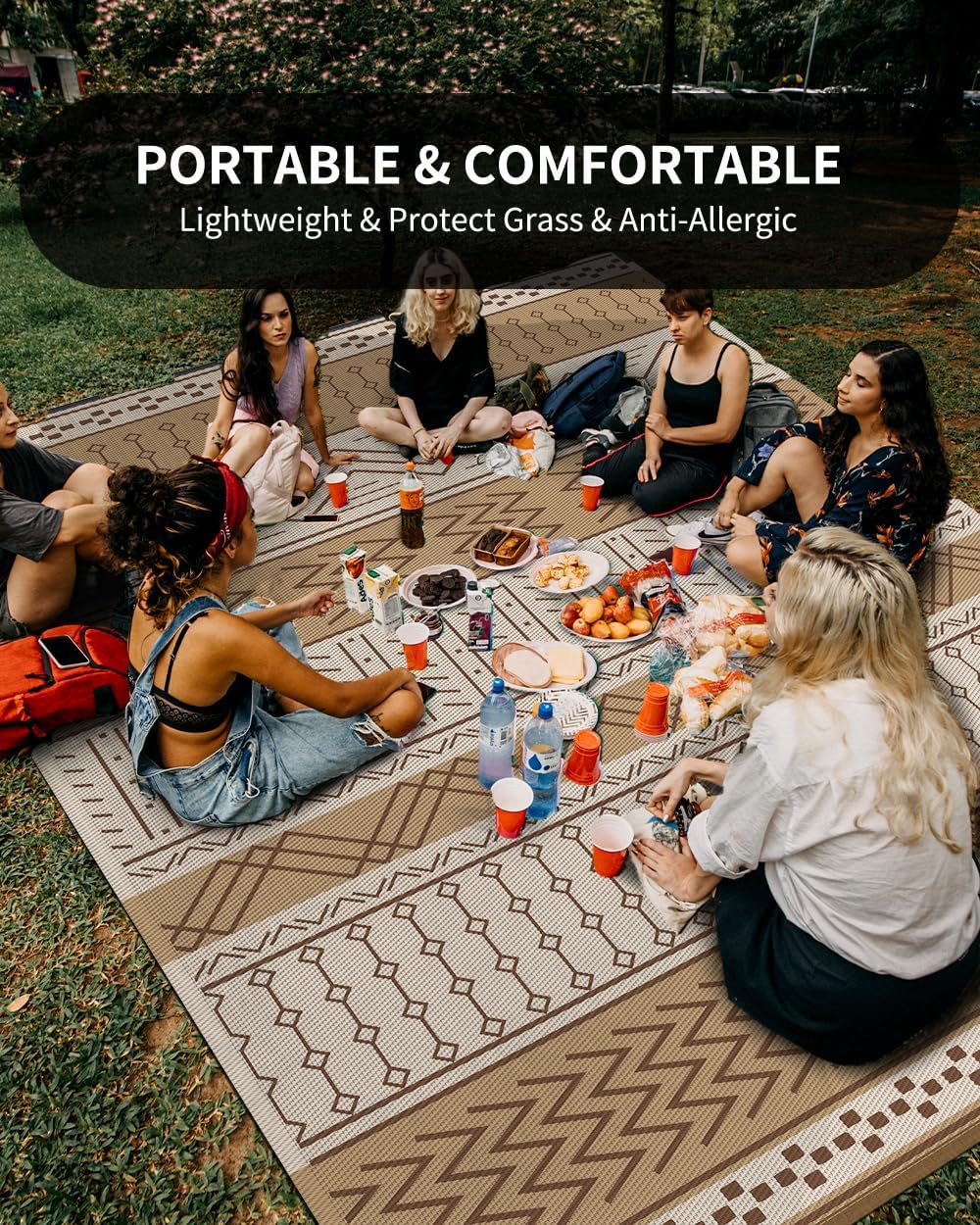 Outdoor Rug Carpet Waterproof 5x8 ft Patio Rug Mat Indoor Outdoor Area Rug for RV Camping Picnic Reversible Lightweight Plastic Straw Outside Rug for Patio Decor Decoration Boho Rug Brown Beige