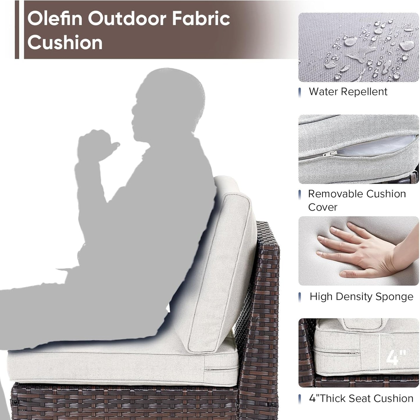 HUMMUH 6 Pieces Patio Furniture Set with Fire Pit,Outdoor Modular Sectional Loveseat Chairs with Table,All Weather PE Wicker Patio Conversation Sets for Deck Porch Backyard