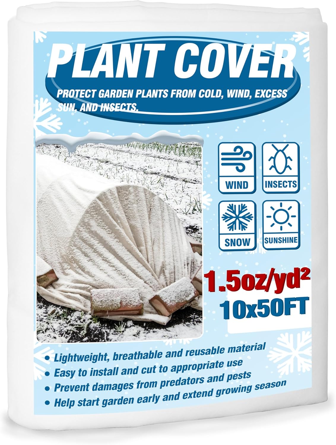 Gardzen 1.5 oz Plant Covers Freeze Protection, Reusable 10ft x 30ft Floating Row Covers, Thicker Frost Blankets for Outdoor Plants, Pests Protection, White