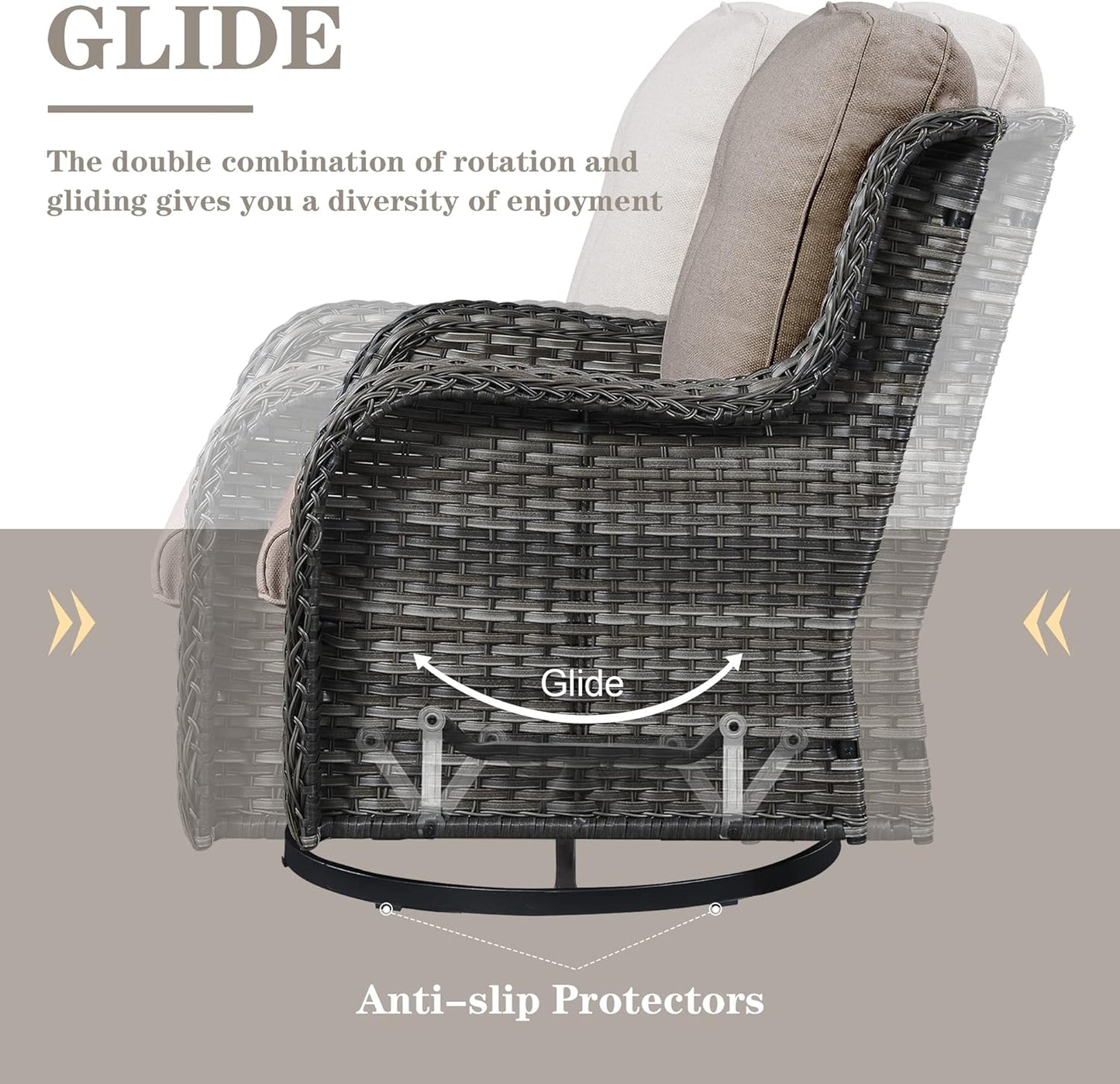 5 Pieces Patio Wicker Furniture Set - 4 Outdoor Swivel Rocker Glider Chairs with 50000BTU Propane Fire Pit Table, Patio Conversation Set Blue Cushion Perfect for Casual Gathering