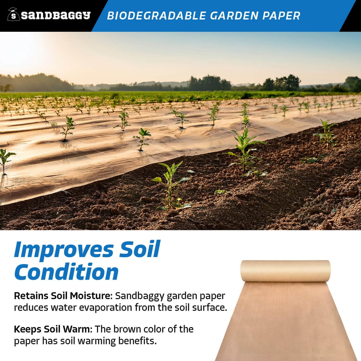 Sandbaggy Biodegradable Landscape Fabric - Garden Paper for Weeds - Paper Mulch Rolls - Made in America (2 ft x 50 ft, 1)