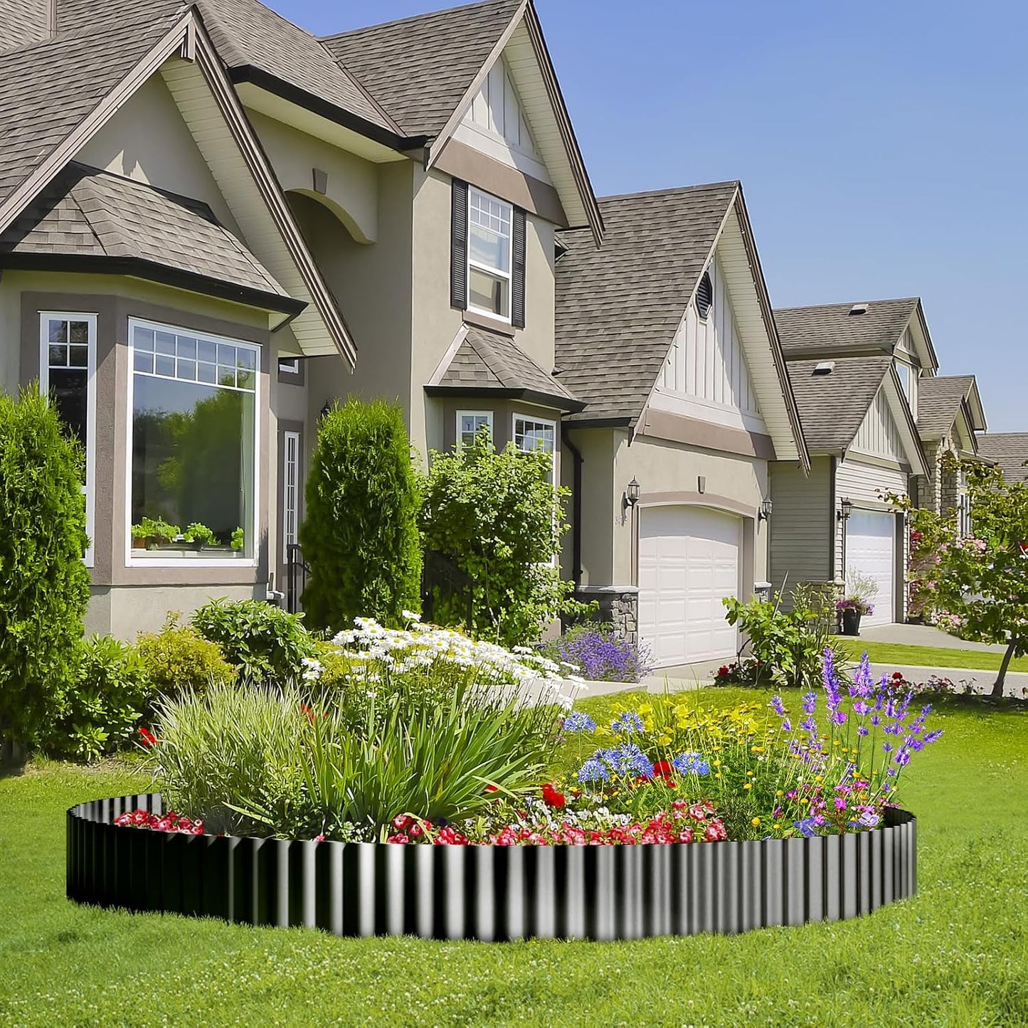 Land Guard Corrugated Garden Edging Border, 6" x 25' Landscape Paver Edging, Tall Landscape Edging, Fence for Garden, Flower Bed, Lawn and Landscape Edging (Glossy Black)