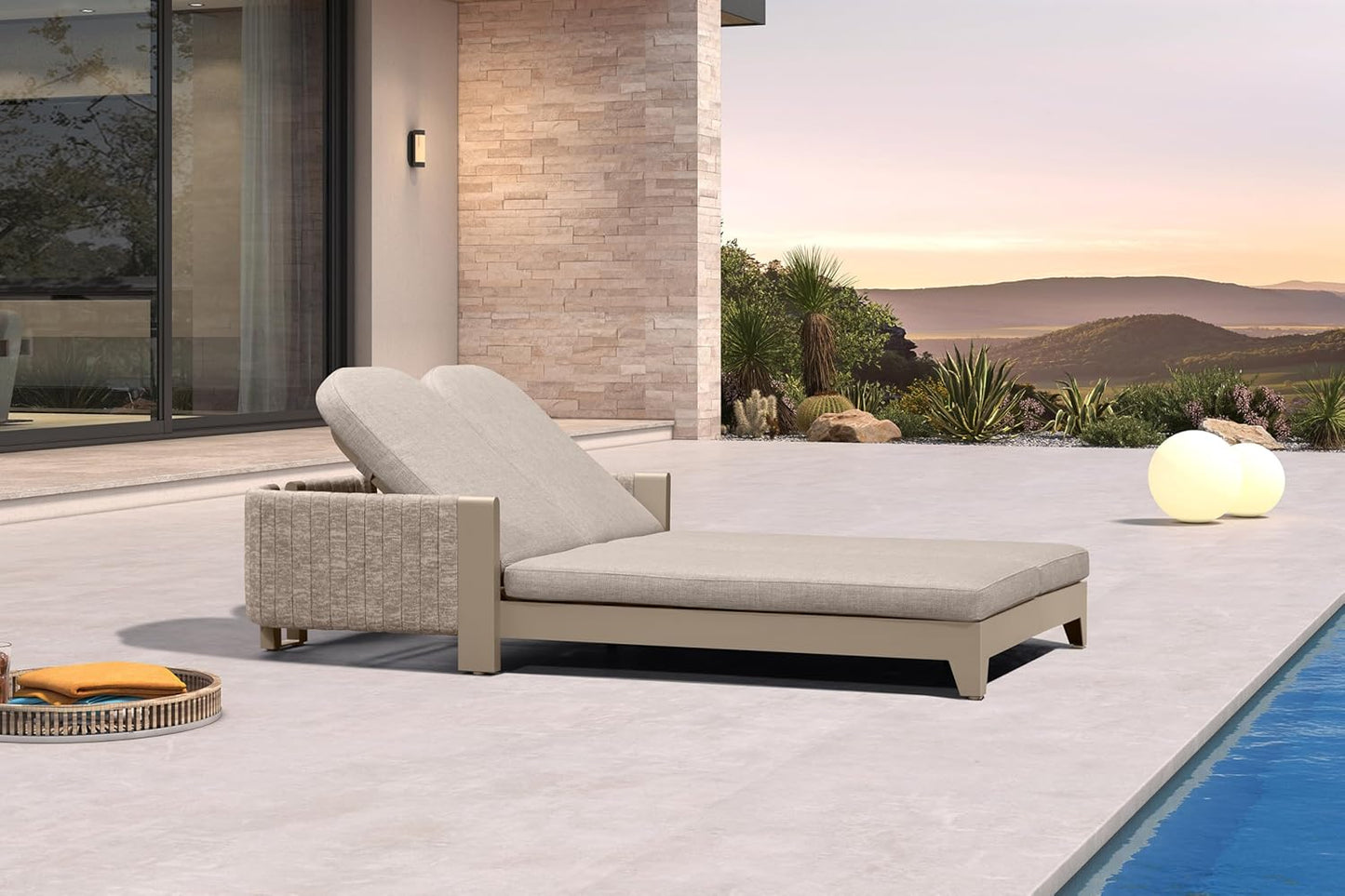 PURPLE LEAF Outdoor Chaise Lounge Chairs with Cushion 2-Person Sunbed Lounge Adjustable Backrest Reclining Chairs for Outside Nurture Shale