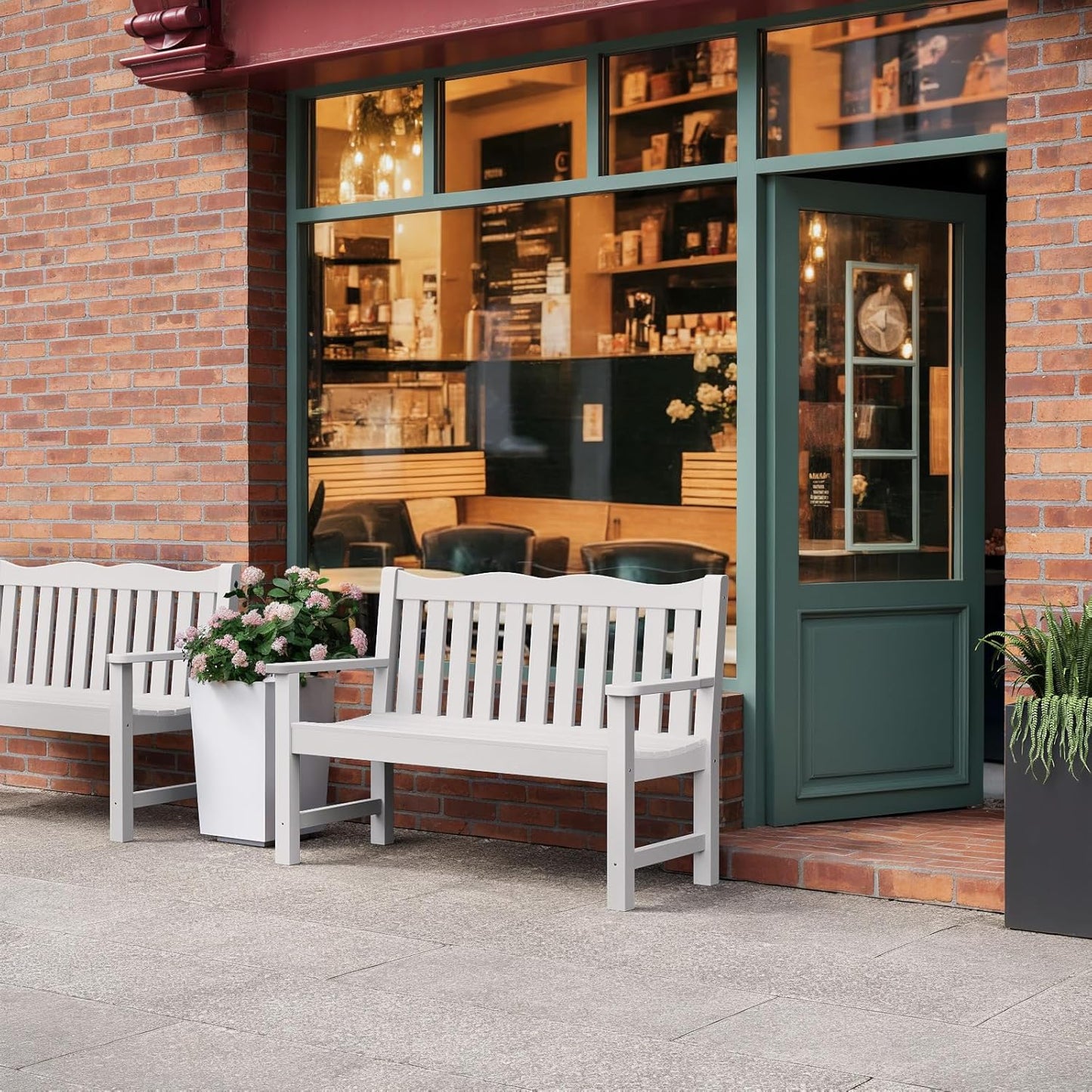 Stoog Garden Bench, 2-Person White Outdoor Bench, All-Weather HIPS Patio Bench with 800 lbs Weight Capacity, Never Rot or Fade, for Garden, Porch, Backyard and Park, White