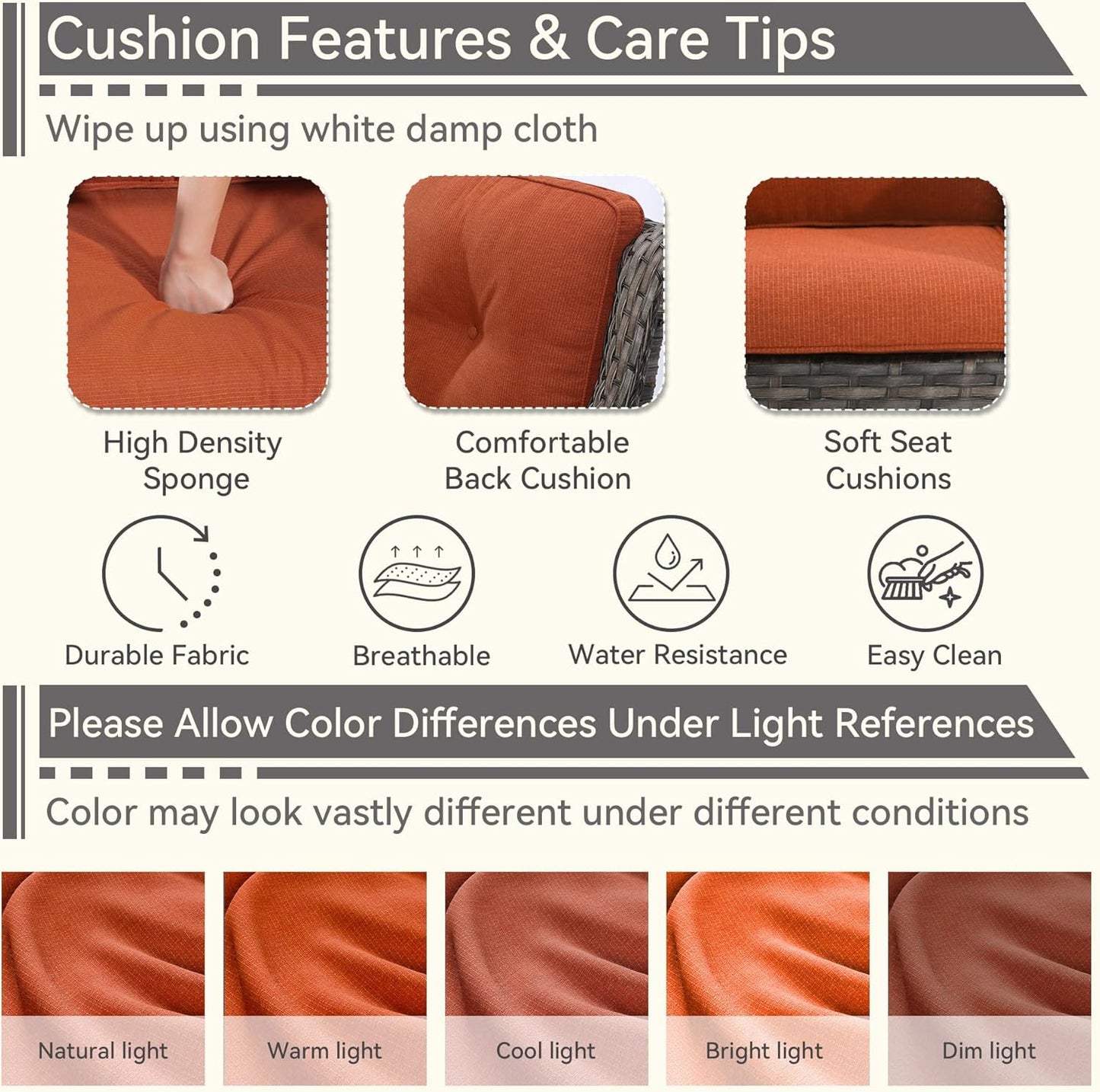 7 Pieces Outdoor Patio Conversation Set, Wicker Furniture Set Includes 3-Seat Sofa, Patio Rattan Dining Chair Set of 4, 2 Ottomans, for Porch, Yard, Mixed Brown Rattan, Orange