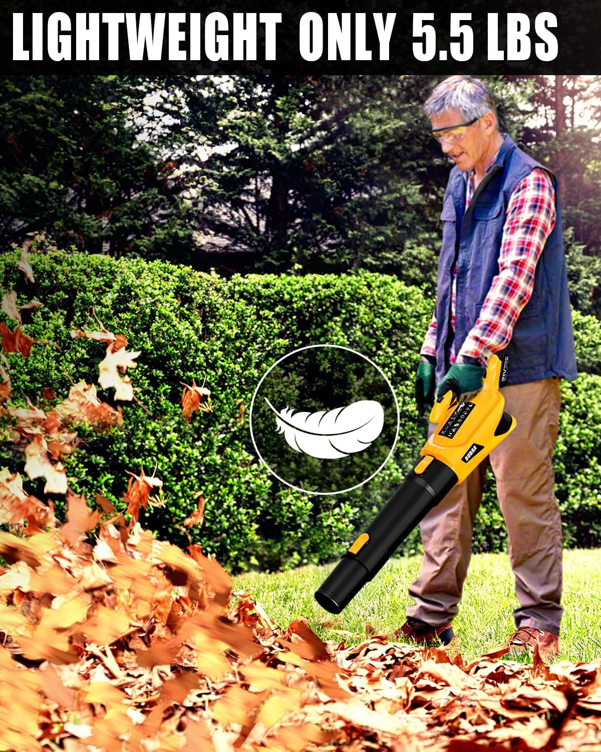 Cordless Leaf Blower 21V Electric Leaf Blower Cordless Powerful 500 CFM with 2 X 4.0Ah Batteries and Charger, 5 Speed Modes, Lightweight Battery Powered Leaf Blowers for Lawn Care and Yard Clearance