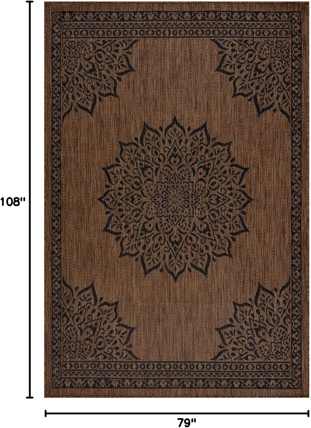 CAMILSON Outdoor Rug, Modern Area Rugs for Indoor and Outdoor Patios, Kitchen and Hallway mats, Washable Porch Deck Outside Carpet (6 x 9, Medallion Nut Brown)