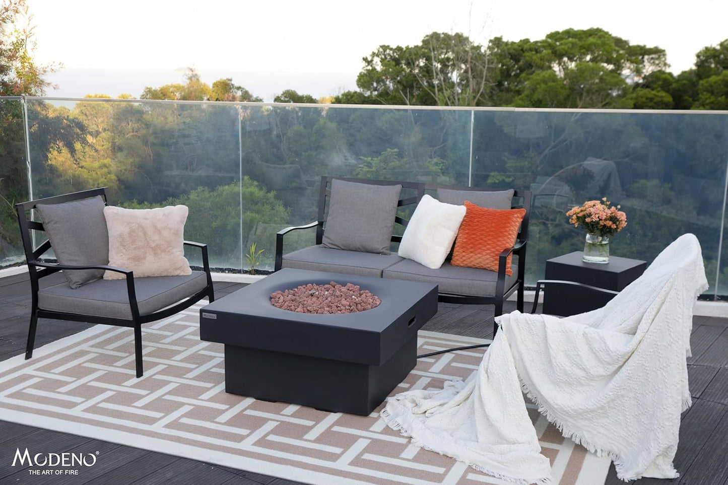 AMS Fireplace | Modeno | Branford | Firepit Table | Cover and Lava Rocks Included | (Fuel: Natural Gas - Black)