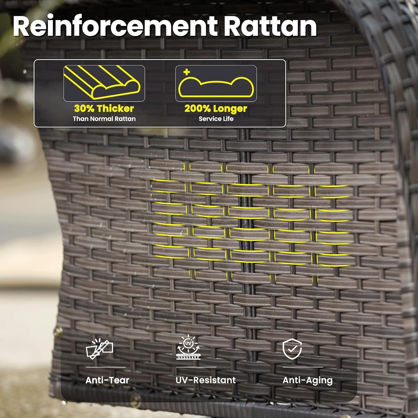 ovios 3 Pieces Patio Furniture Set, Outdoor Rocking Chairs of 2, Wicker Swivel Glider Chairs with Side Table Thick Cushions, All Weather Rattan Bistro Set for Porch, Orange Red