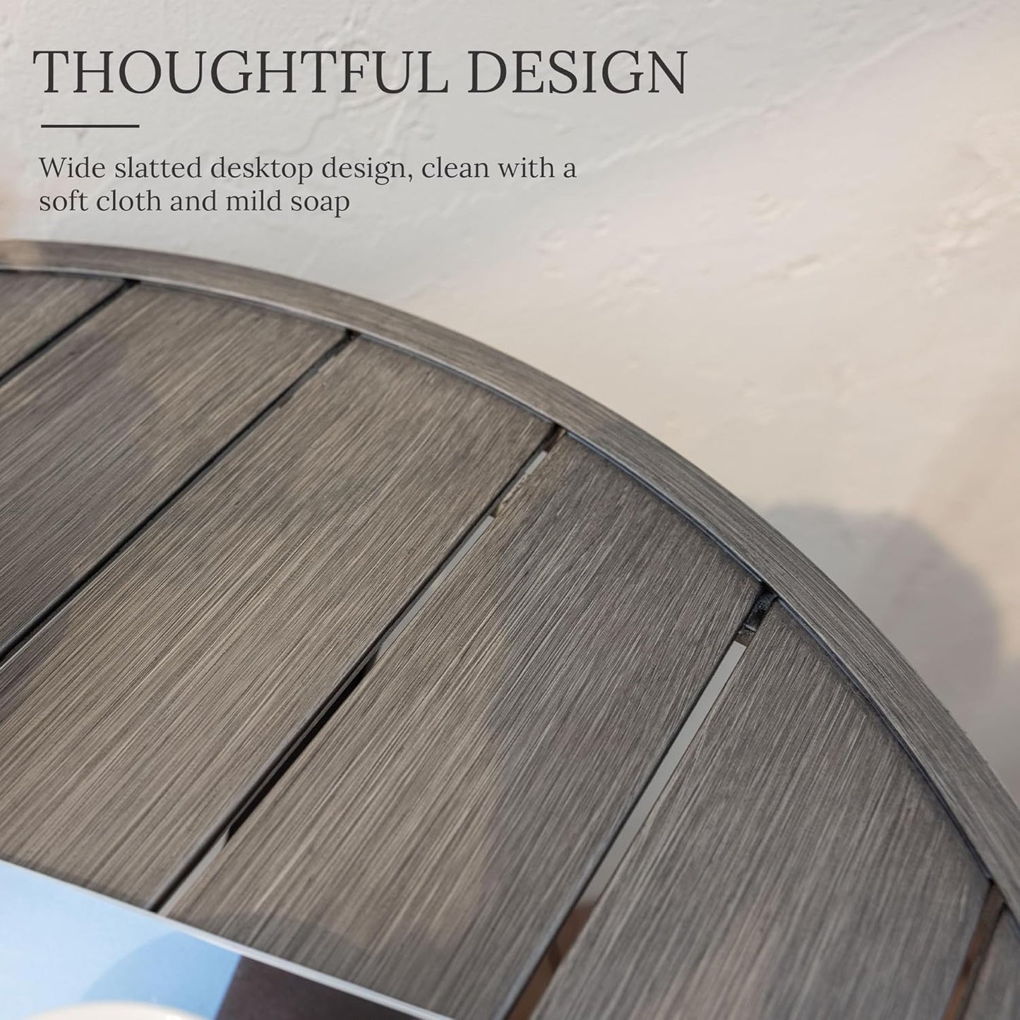 VICLLAX 47.2" Outdoor Round Patio Table for Lawn Garden, All Weather Metal Round Outdoor Dining Table with Adjustable Umbrella Hole, 6 Person Patio Table, Grey Wood-Like Tabletop