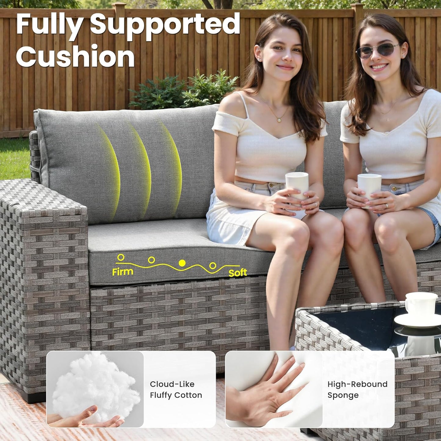 ovios 12 Pieces Patio Furniture Set, Outdoor Wicker Sectional Sofa with Glass Table Comfy Cushions, Modern Modular Deep Seat Couch Rattan Conversation Set, Dark Grey